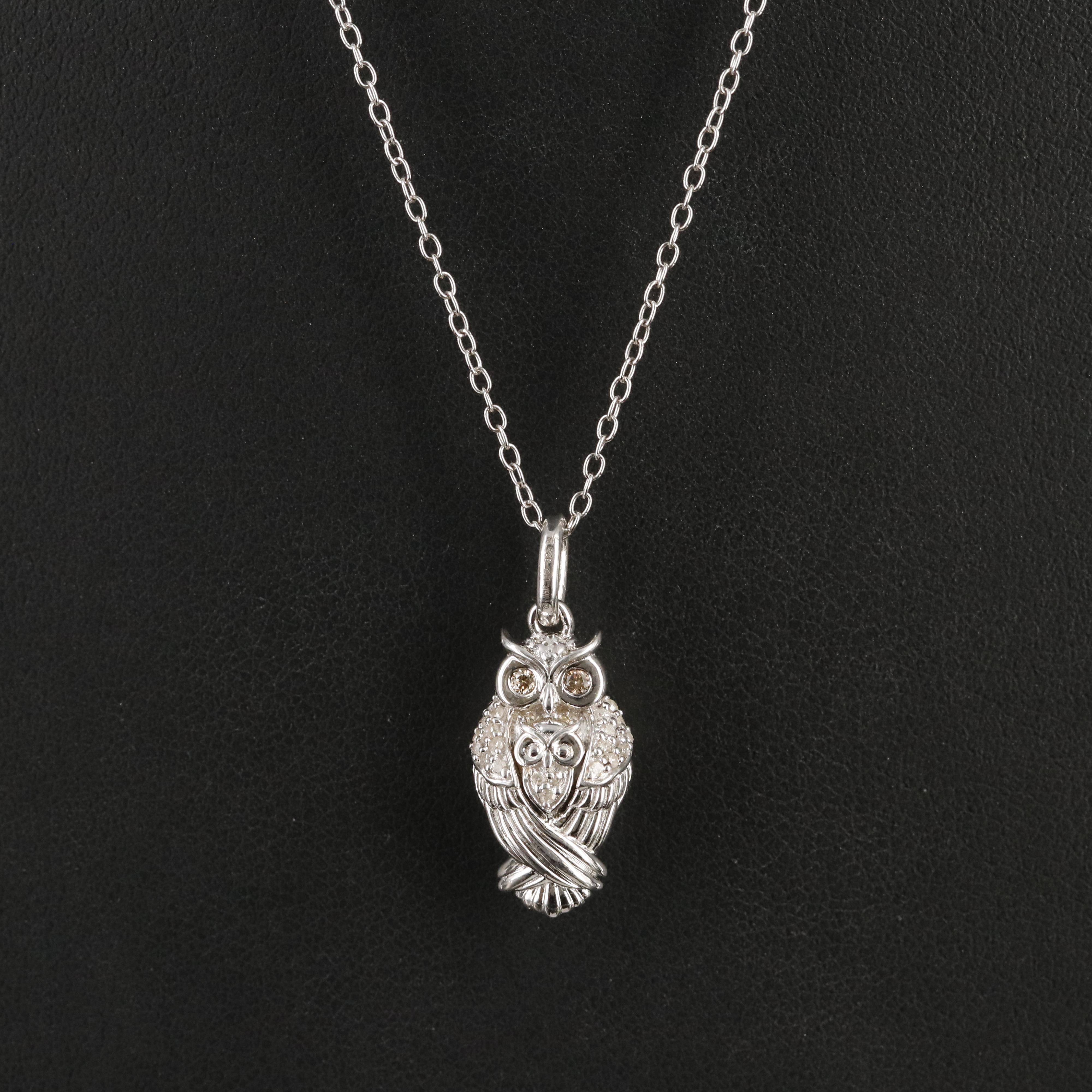 Hallmark Sterling Diamond Owl and Baby Pendant Necklace