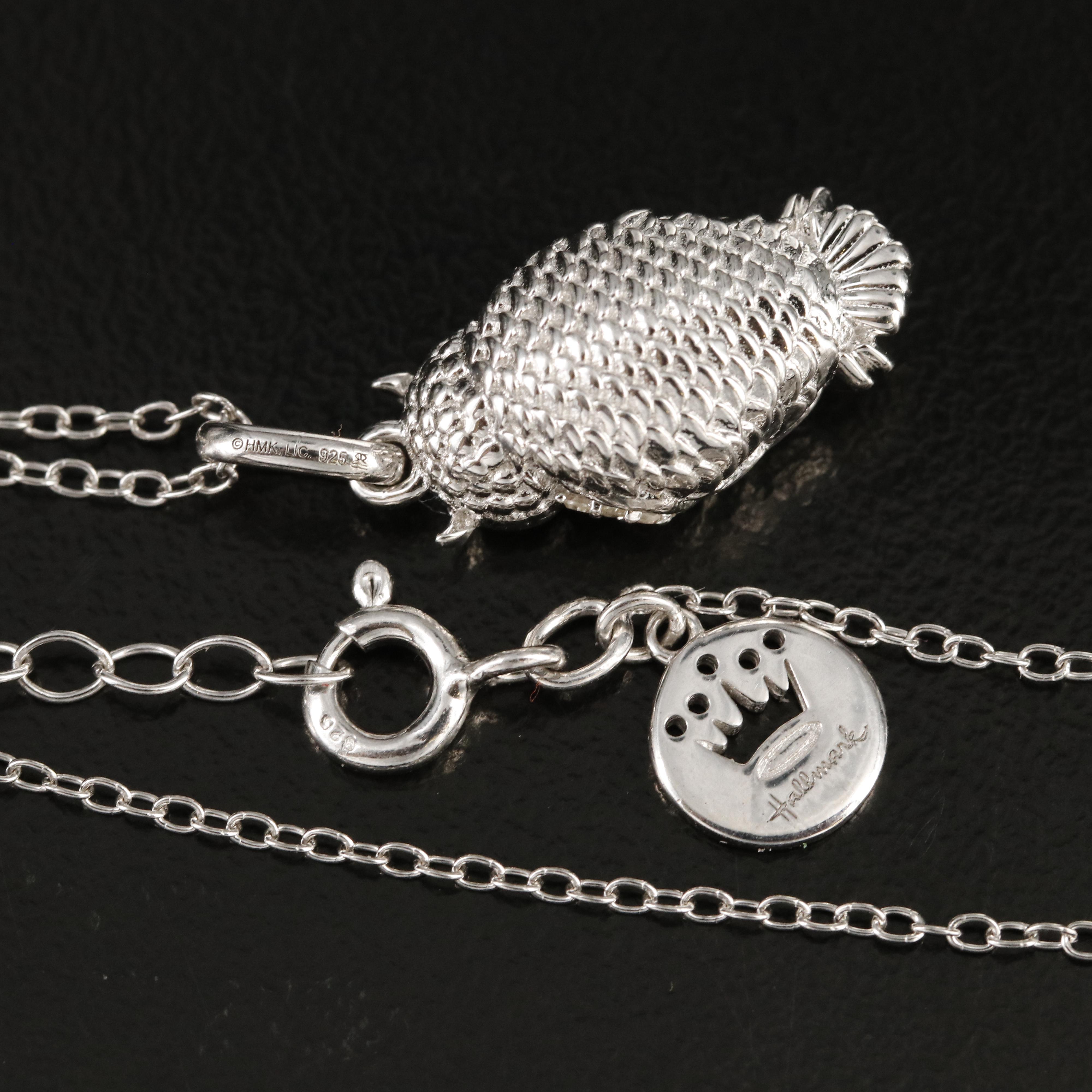 Hallmark Sterling Diamond Owl and Baby Pendant Necklace
