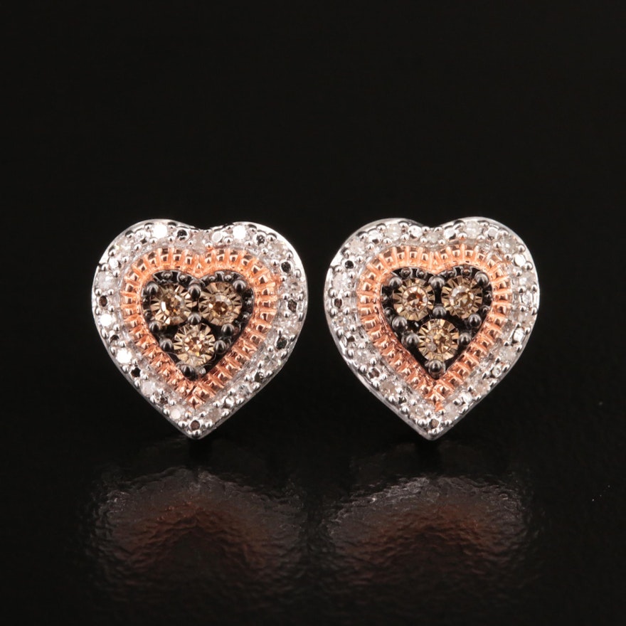 Sterling Diamond Heart Earrings