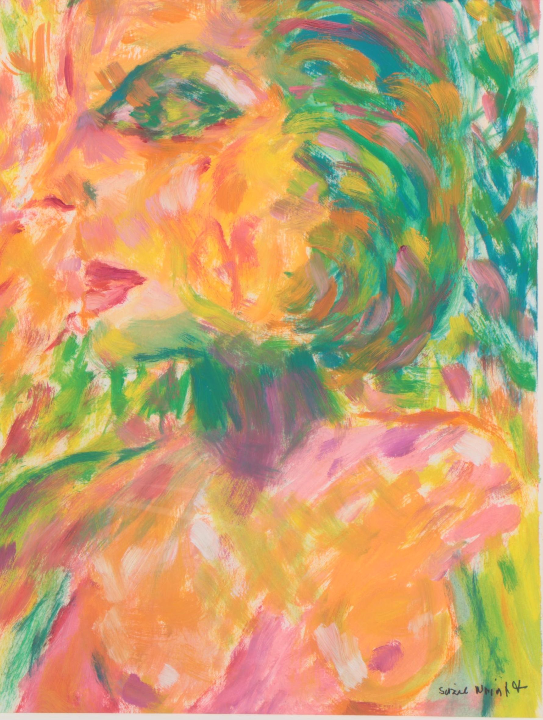 Suzie Wright Abstract Expressionist Style Figural Acrylic Painting