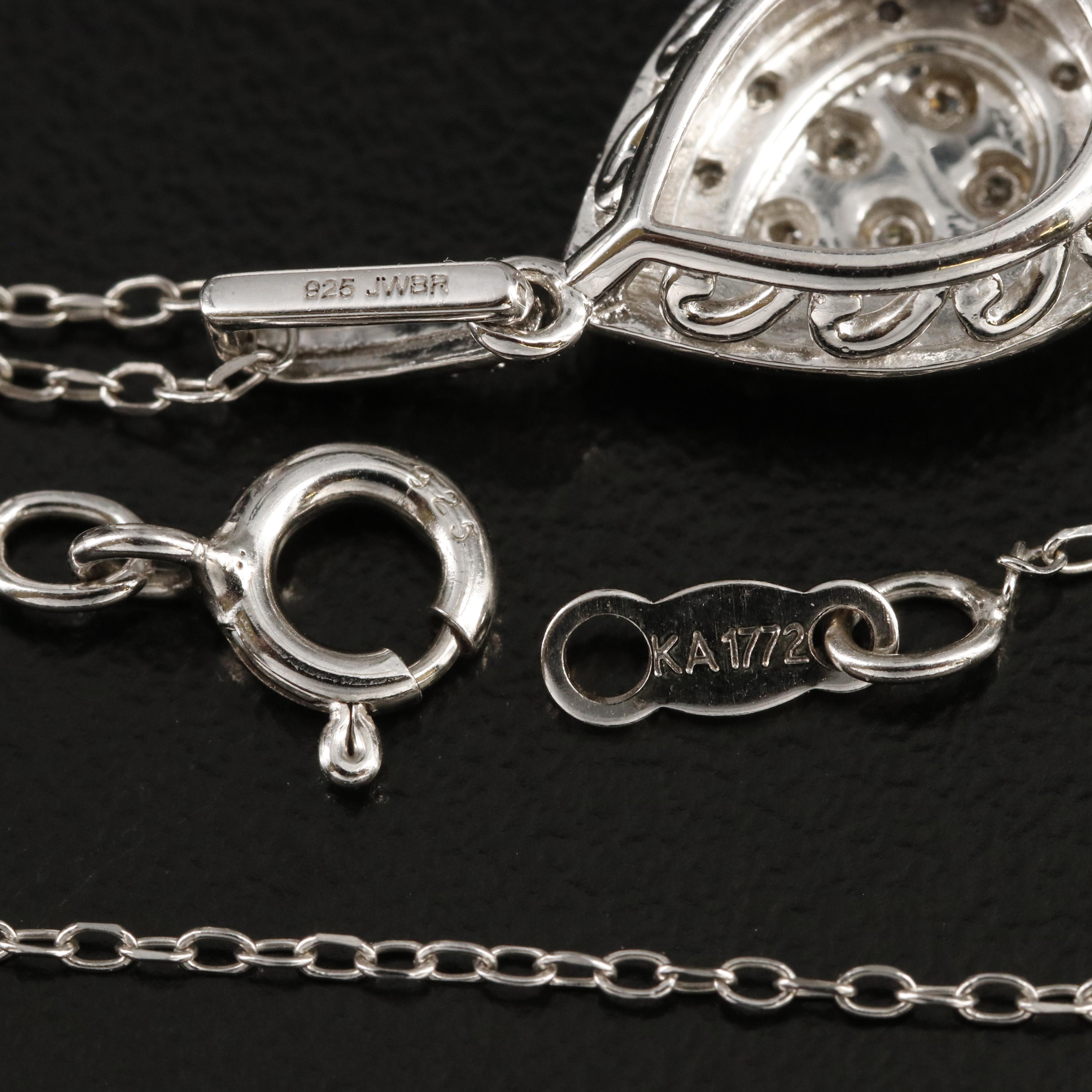 Sterling Diamond Teardrop Pendant Necklace and Earrings Set