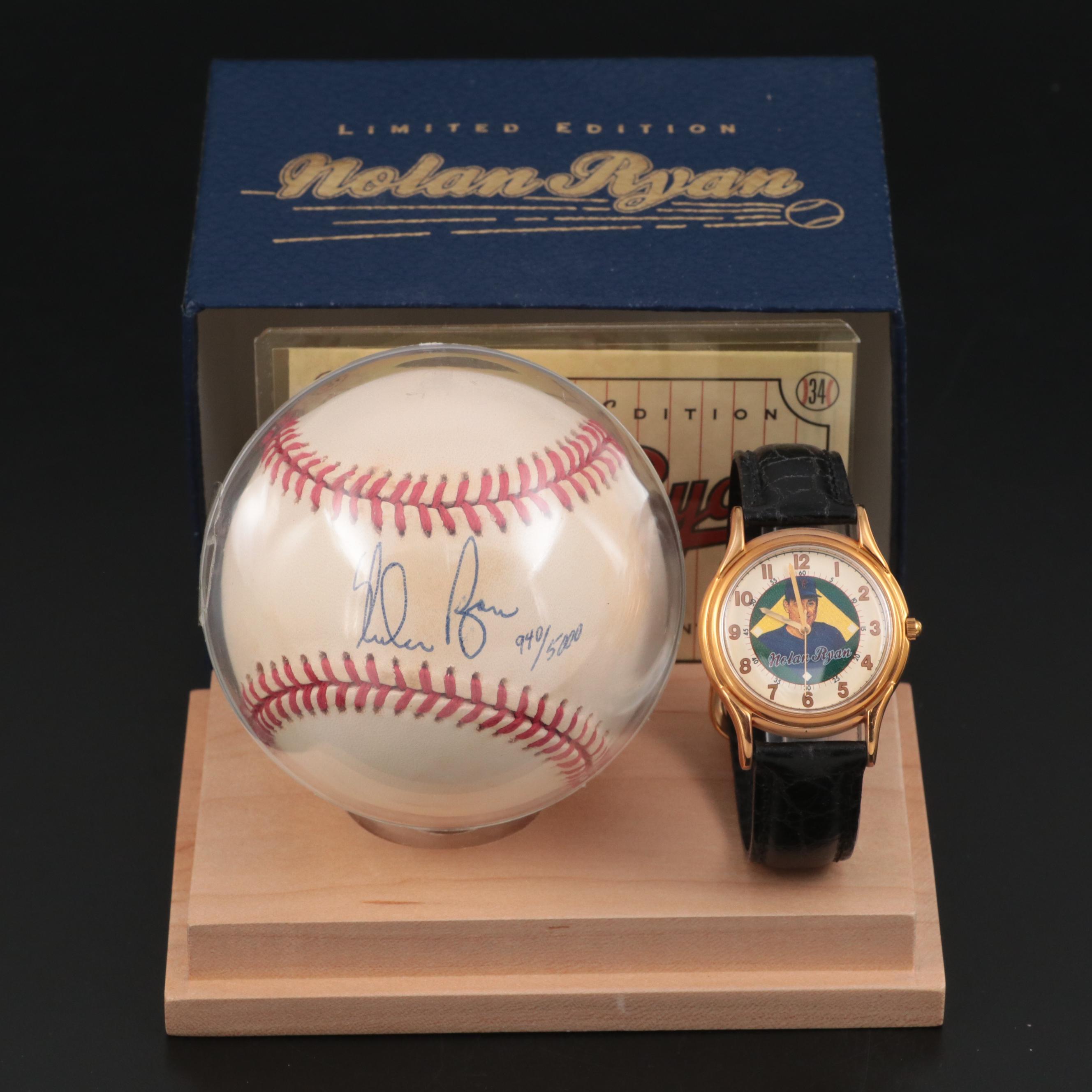 Nolan Ryan Signed Baseball with Fossil Wrist Watch Limited Edition Box Set, 1993