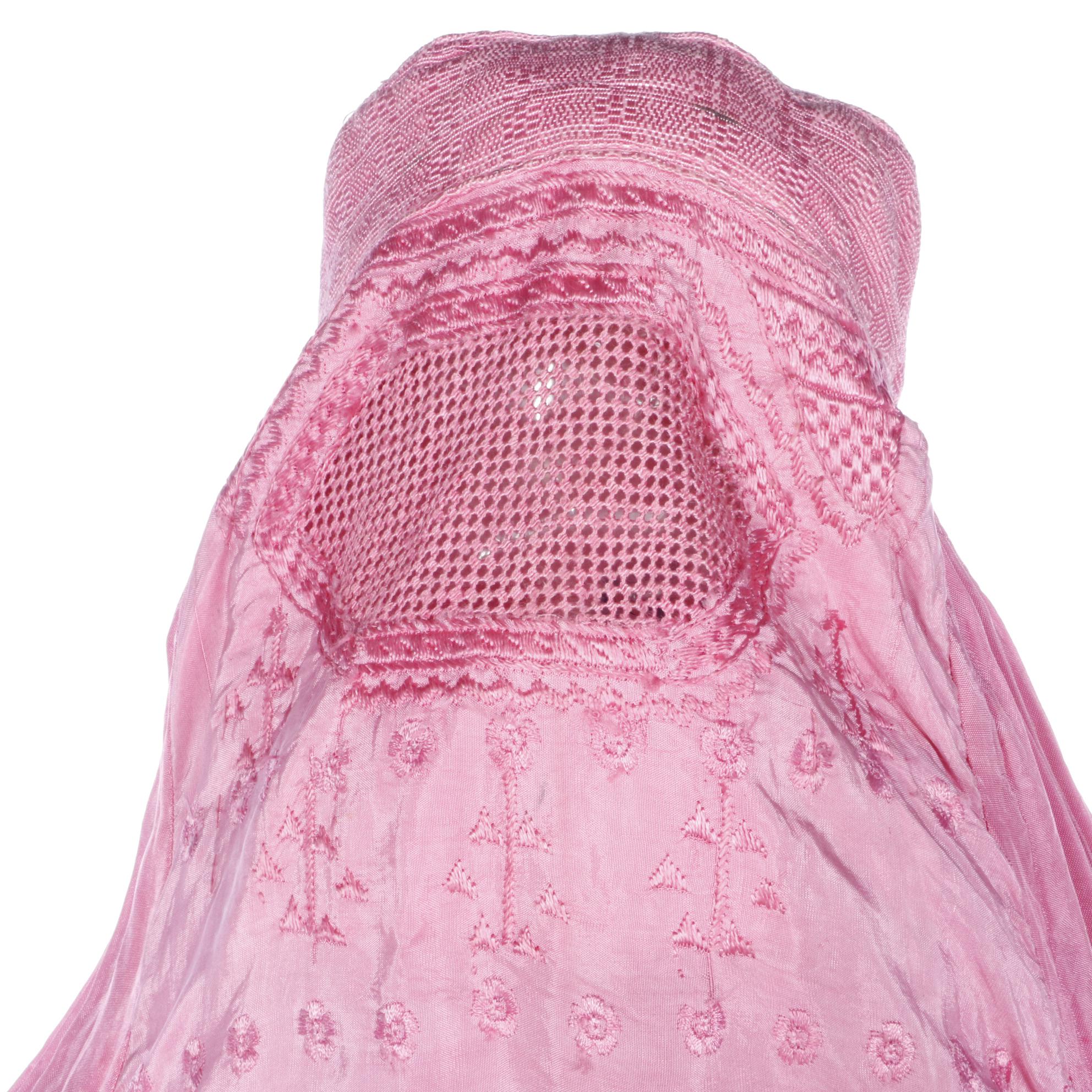 Pink Pleated Burqa with Floral Embroidery