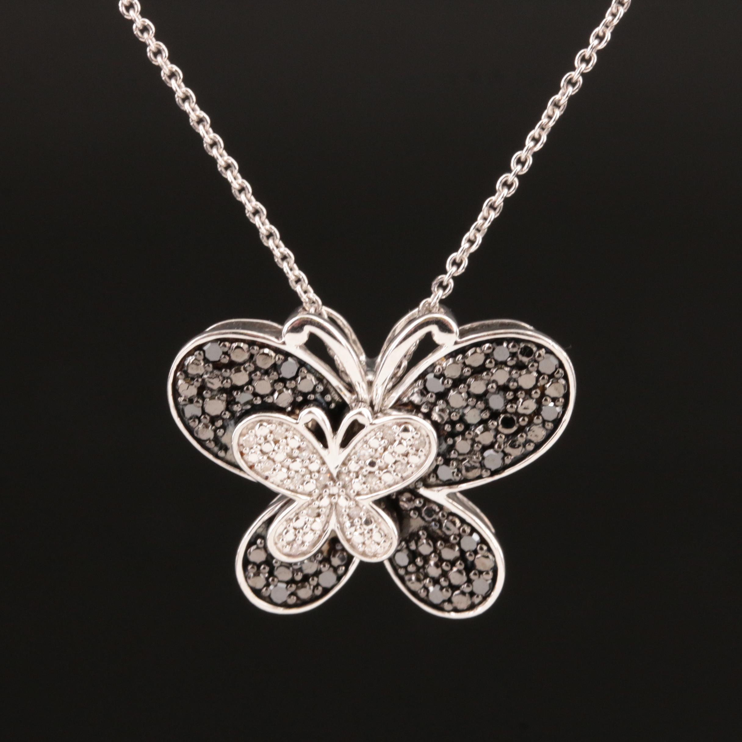 Sterling Diamond Double Butterfly Necklace