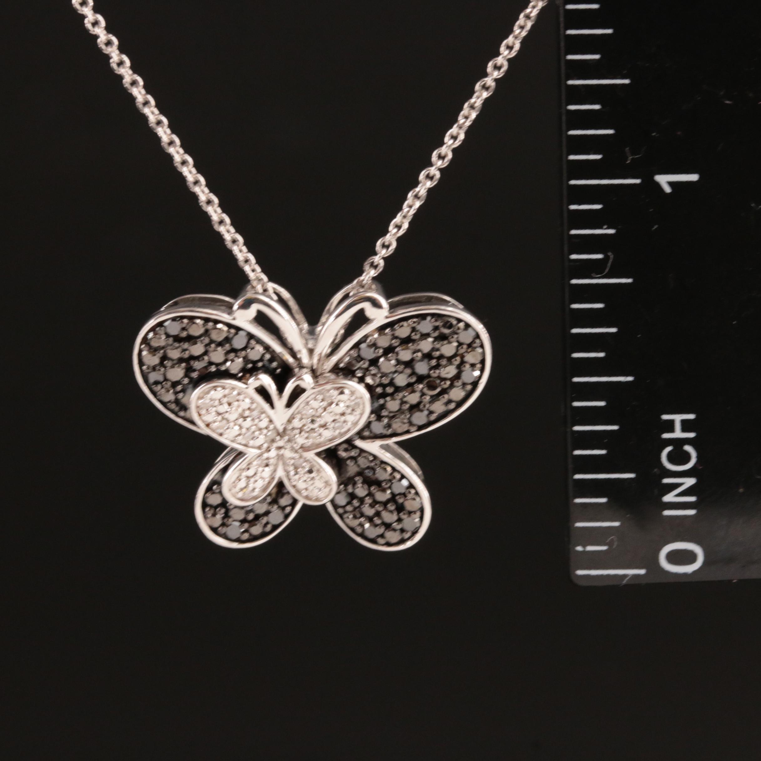 Sterling Diamond Double Butterfly Necklace