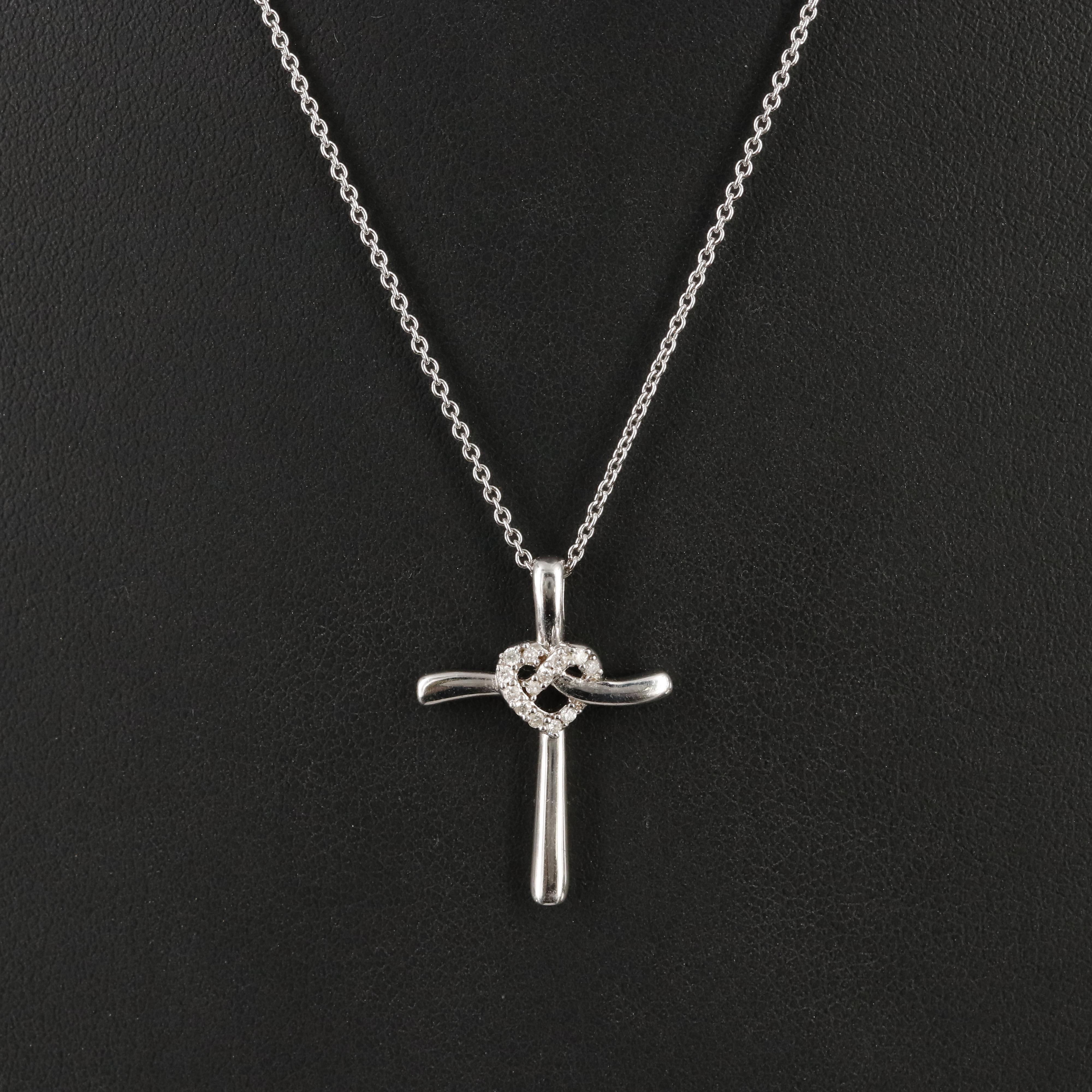 Sterling Diamond Heart Cross Pendant Necklace