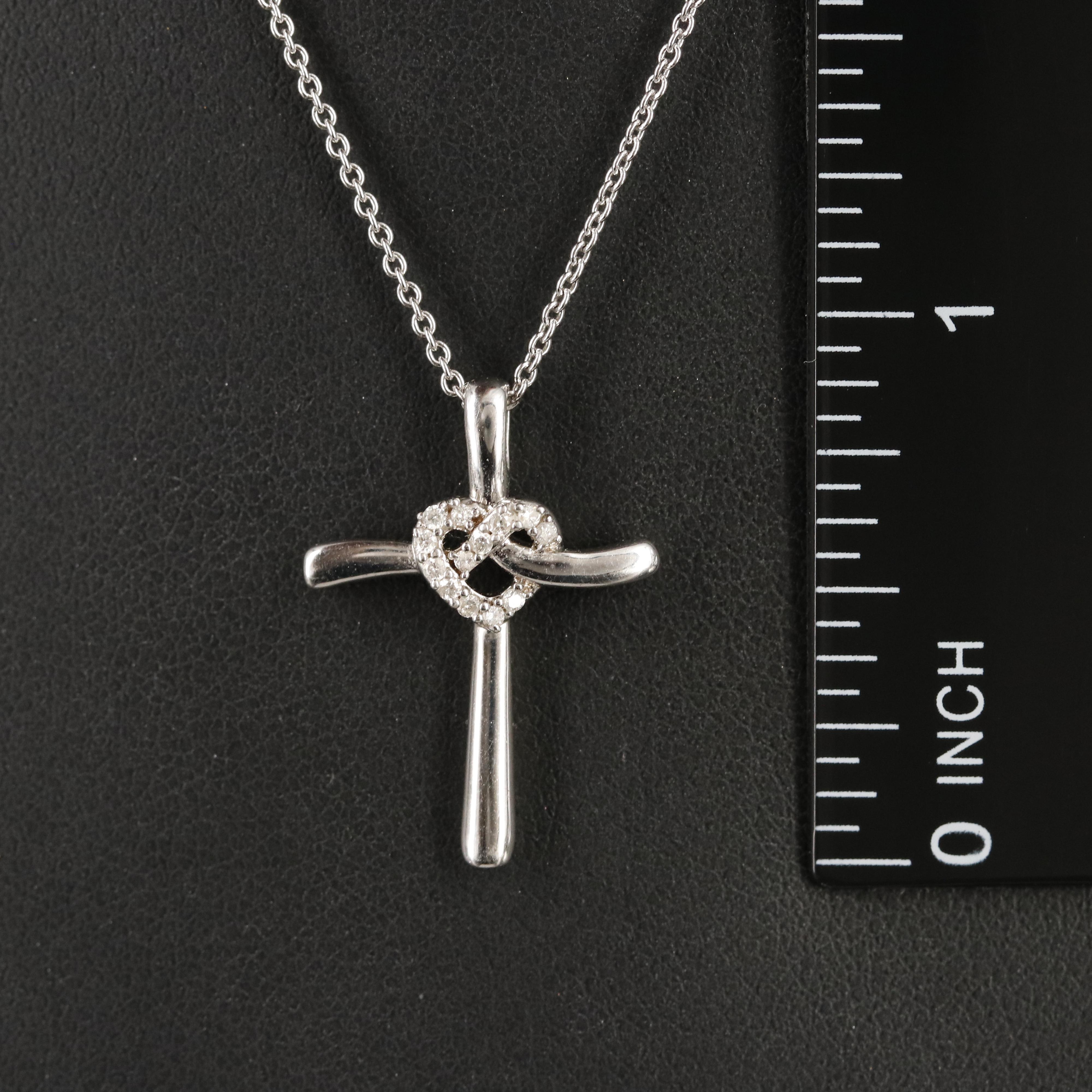 Sterling Diamond Heart Cross Pendant Necklace