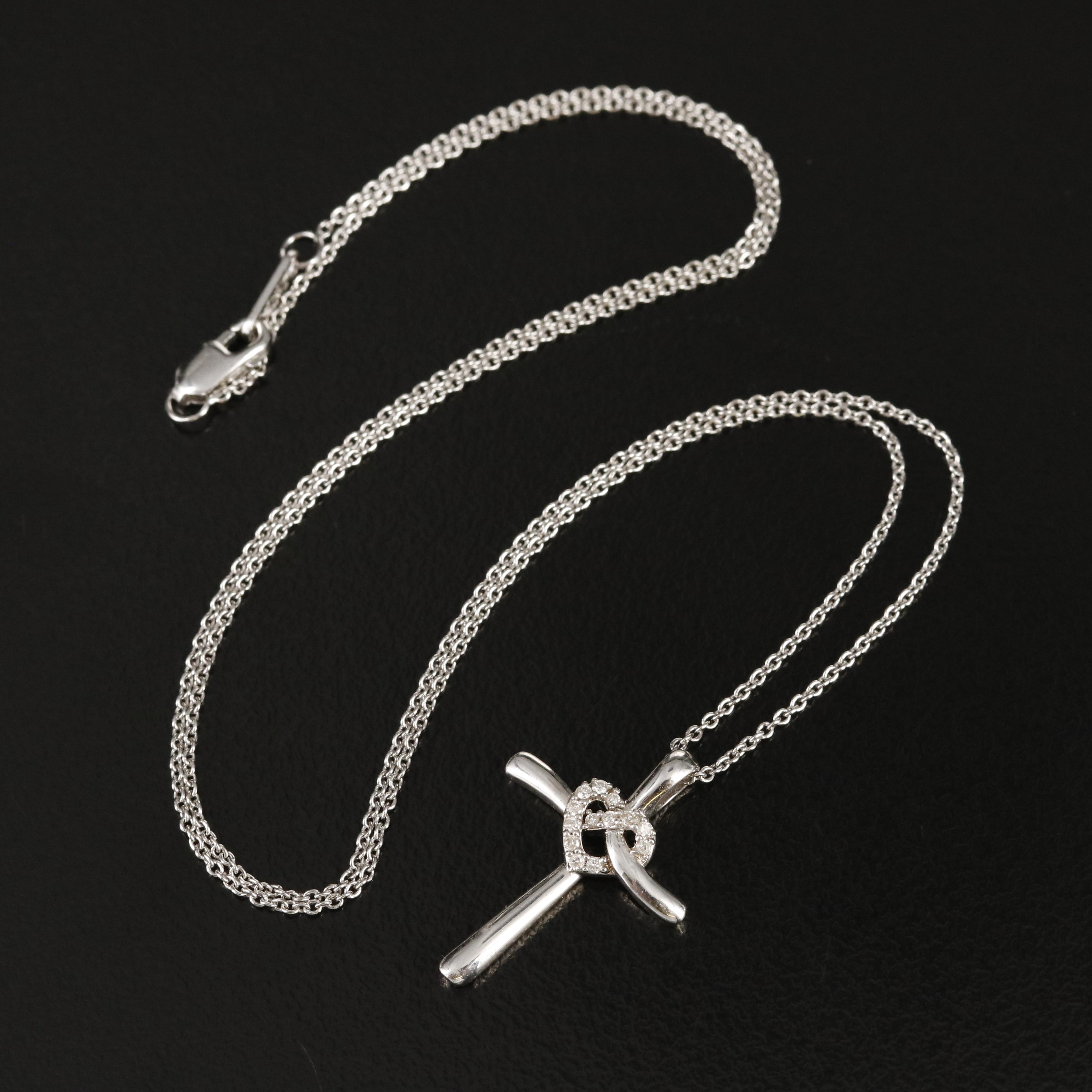 Sterling Diamond Heart Cross Pendant Necklace