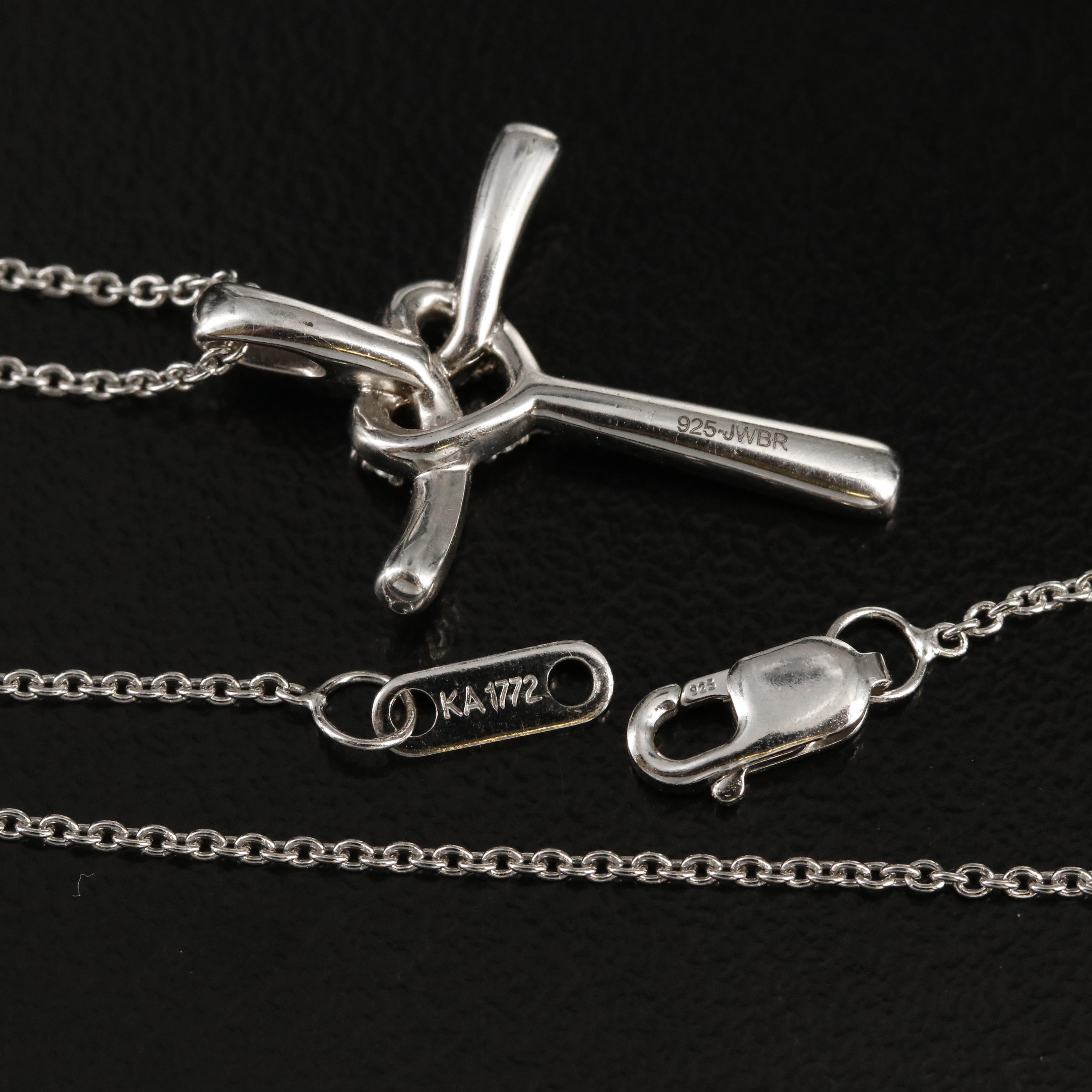 Sterling Diamond Heart Cross Pendant Necklace