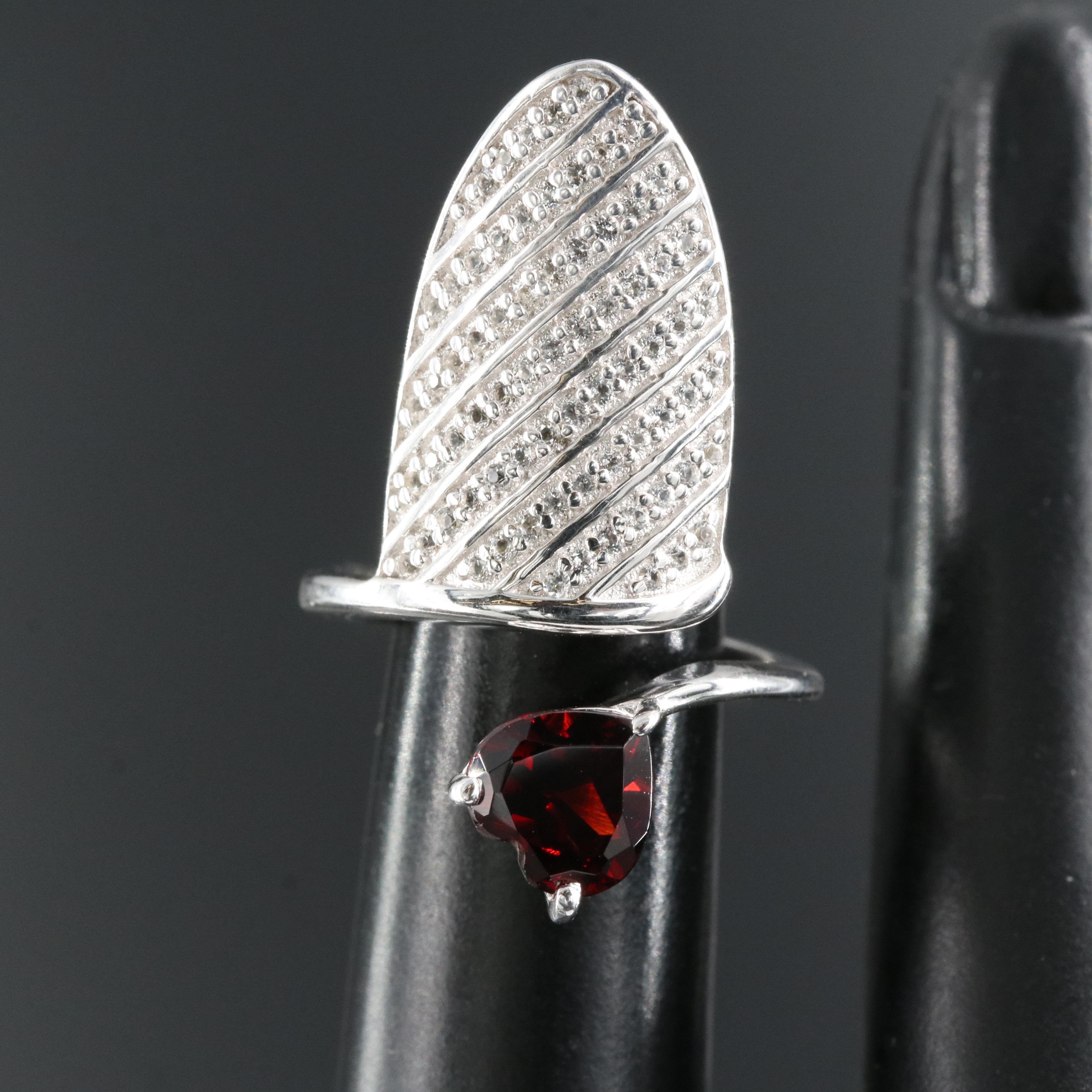 Sterling Garnet and Topaz Fingernail Ring
