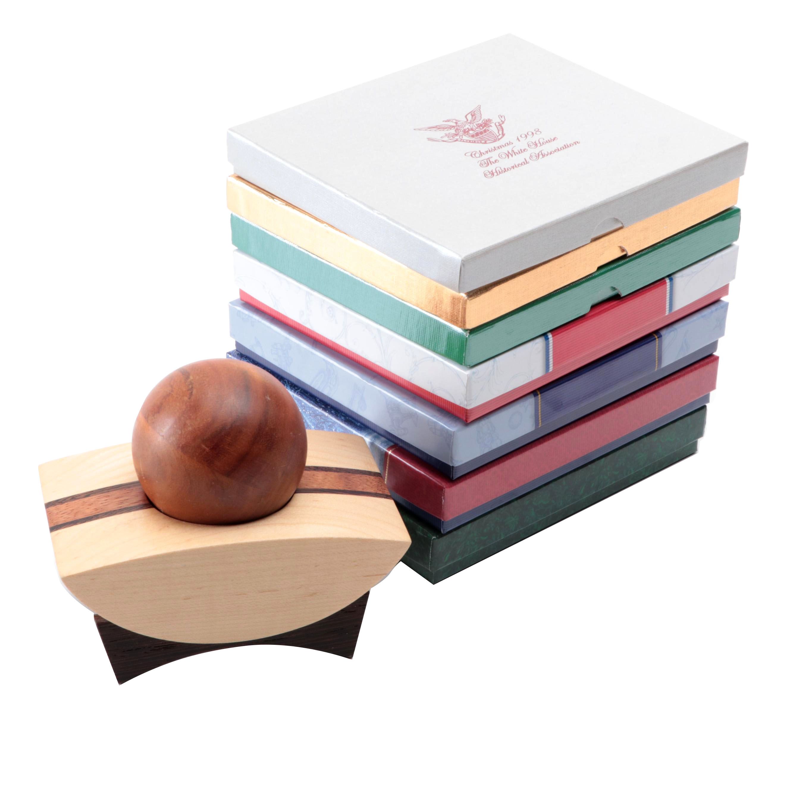 The White House Historical Association Christmas Ornaments with Wood Sculpture