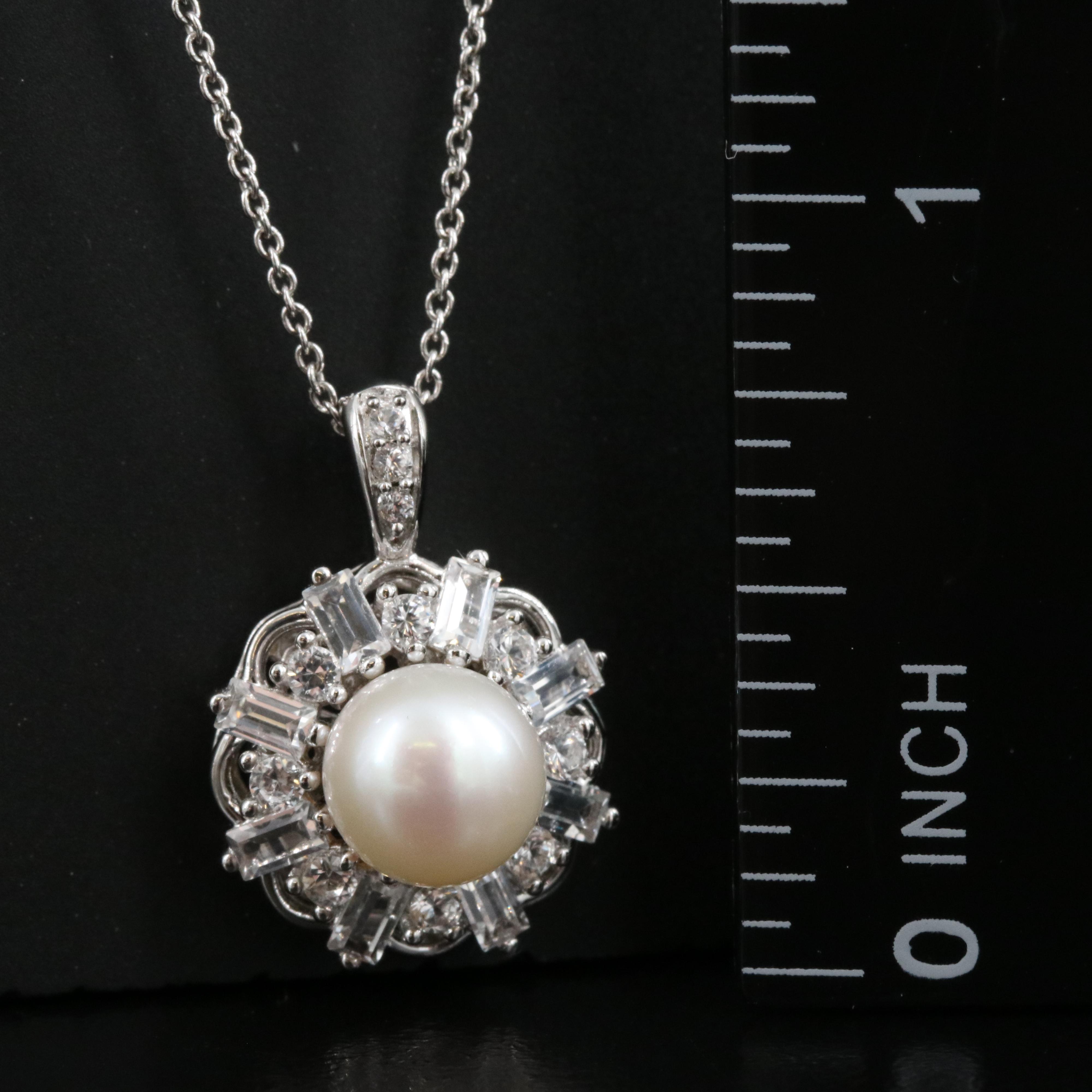 Sterling Pearl and Sapphire Pendant Necklace
