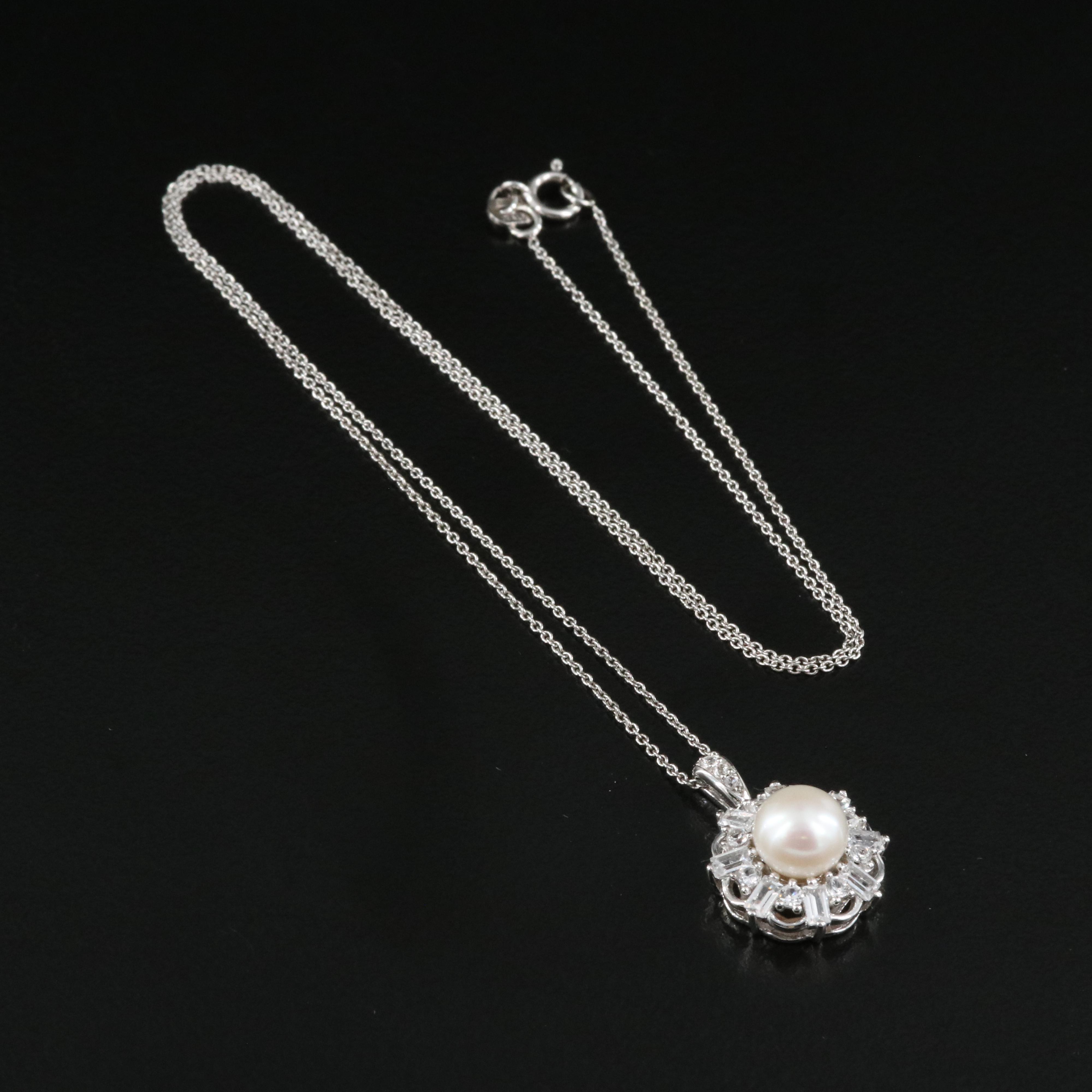 Sterling Pearl and Sapphire Pendant Necklace