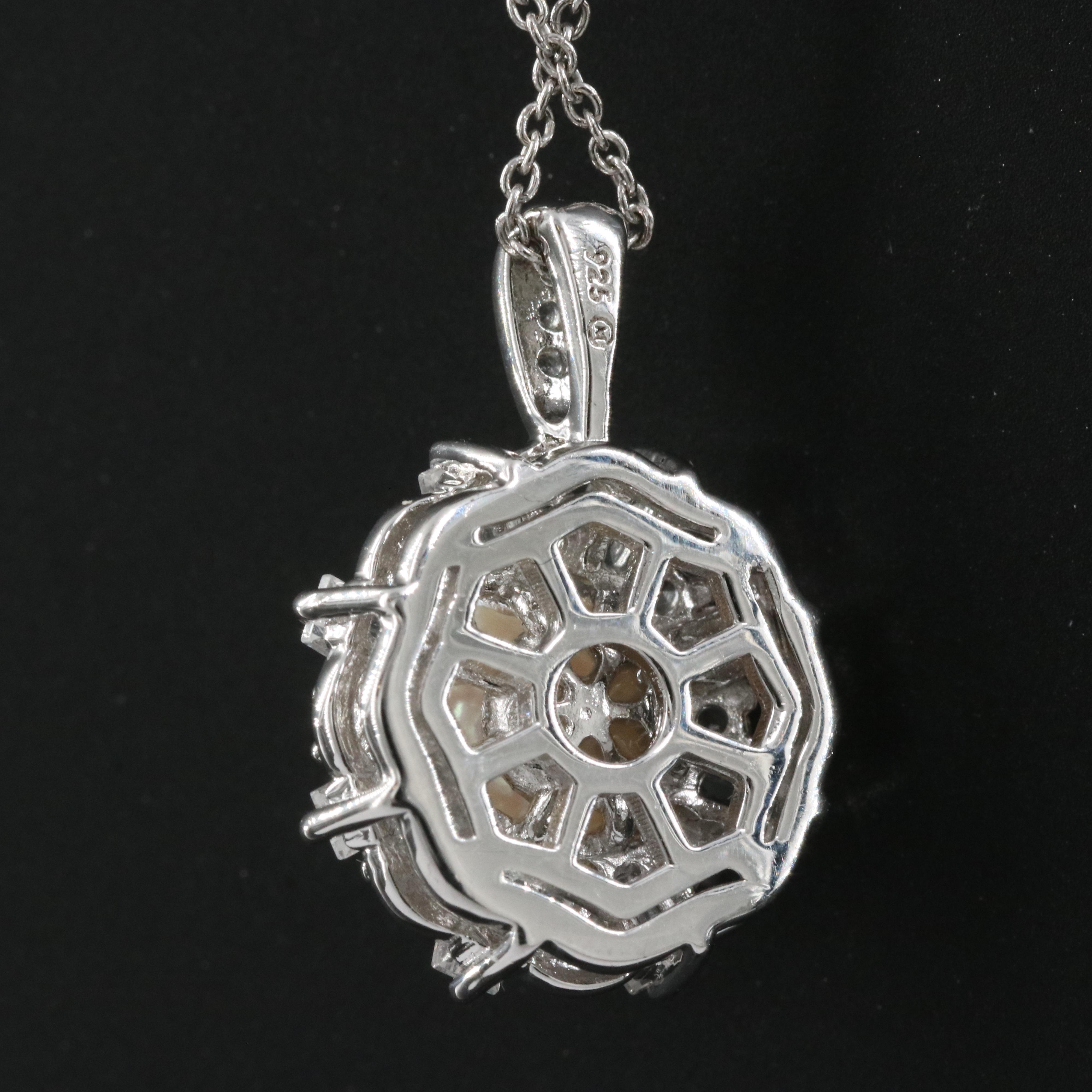 Sterling Pearl and Sapphire Pendant Necklace