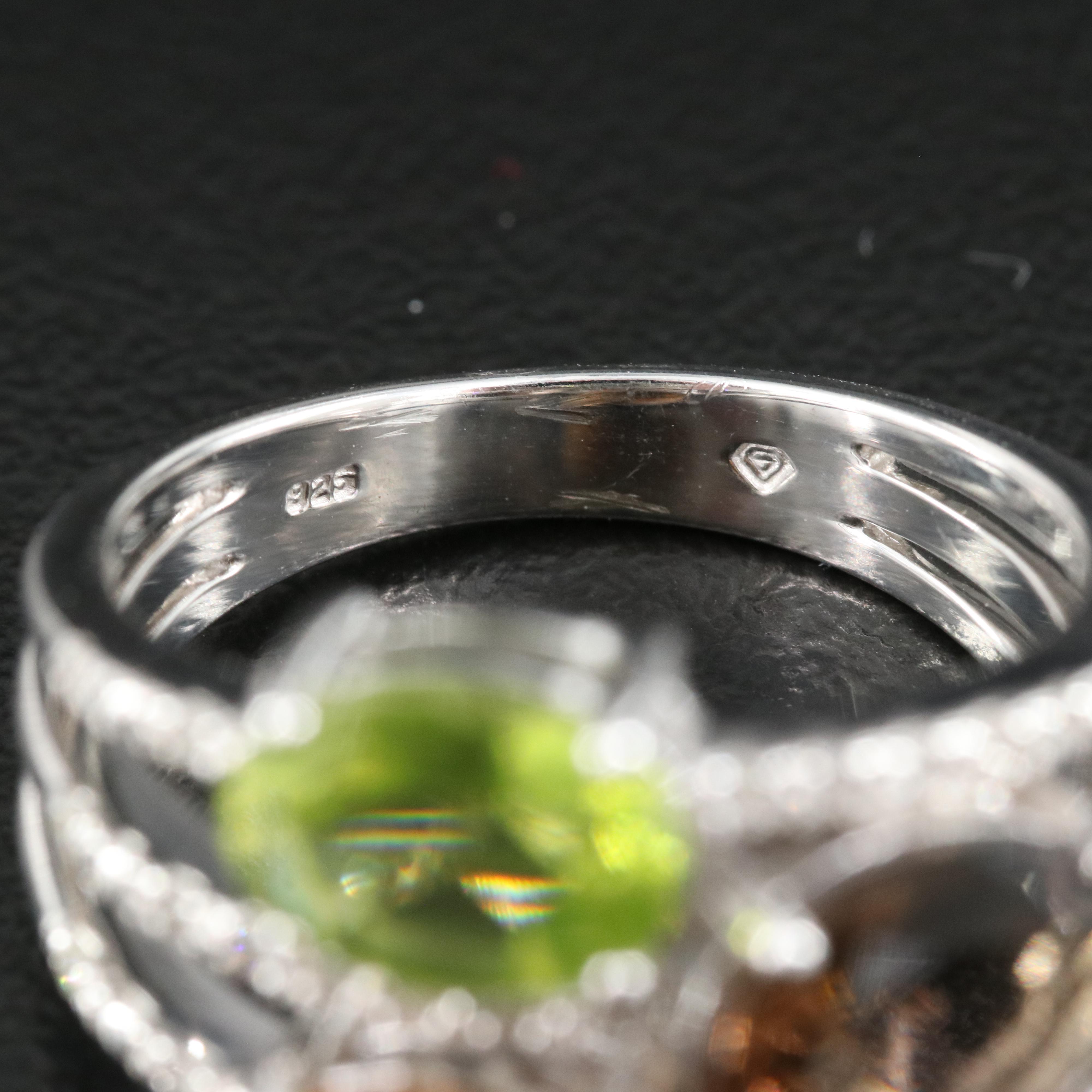 Sterling Ring Including Smoky Quartz, Peridot and Diamond