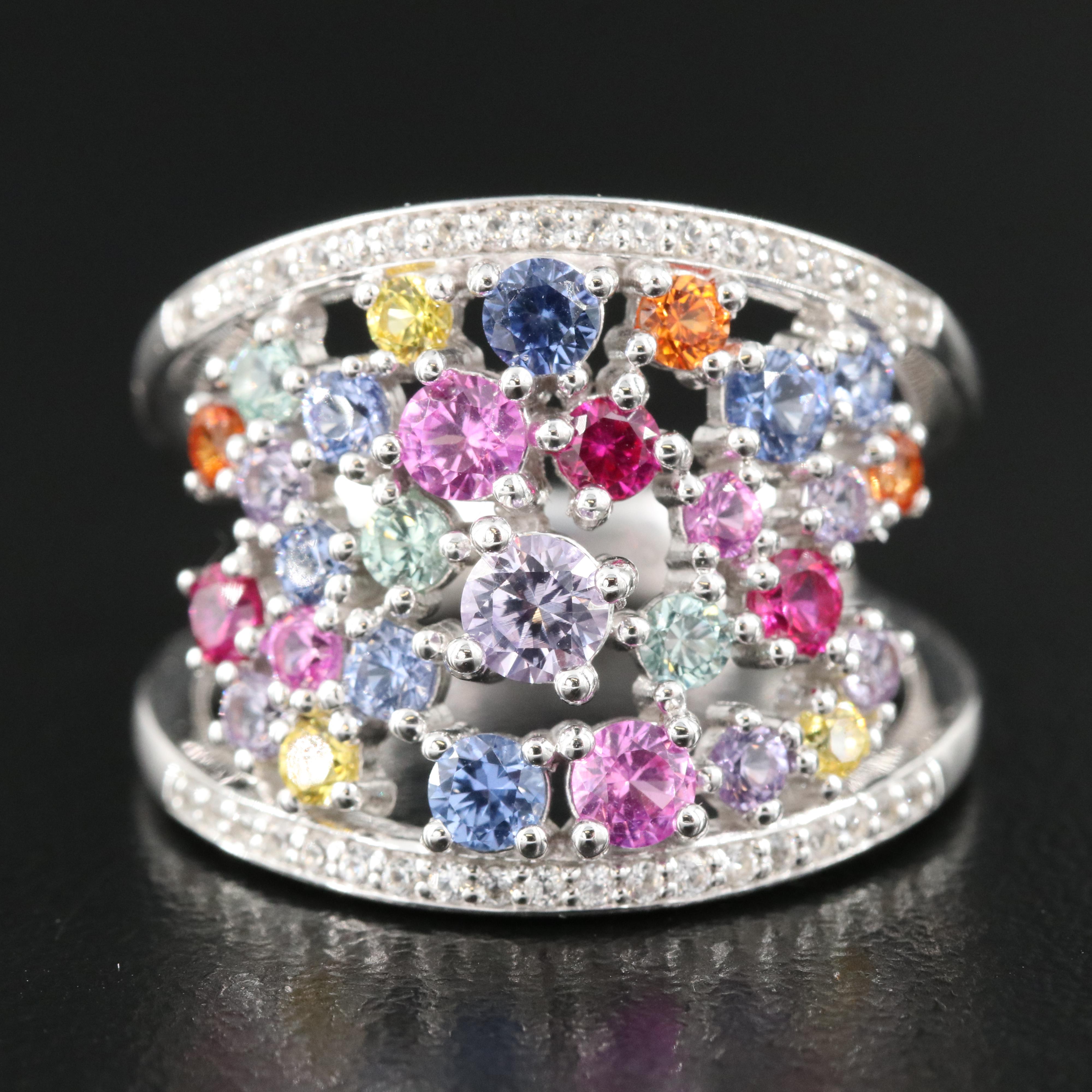 Sterling Tapered Ring Including Sapphire, Ruby and Sapphire