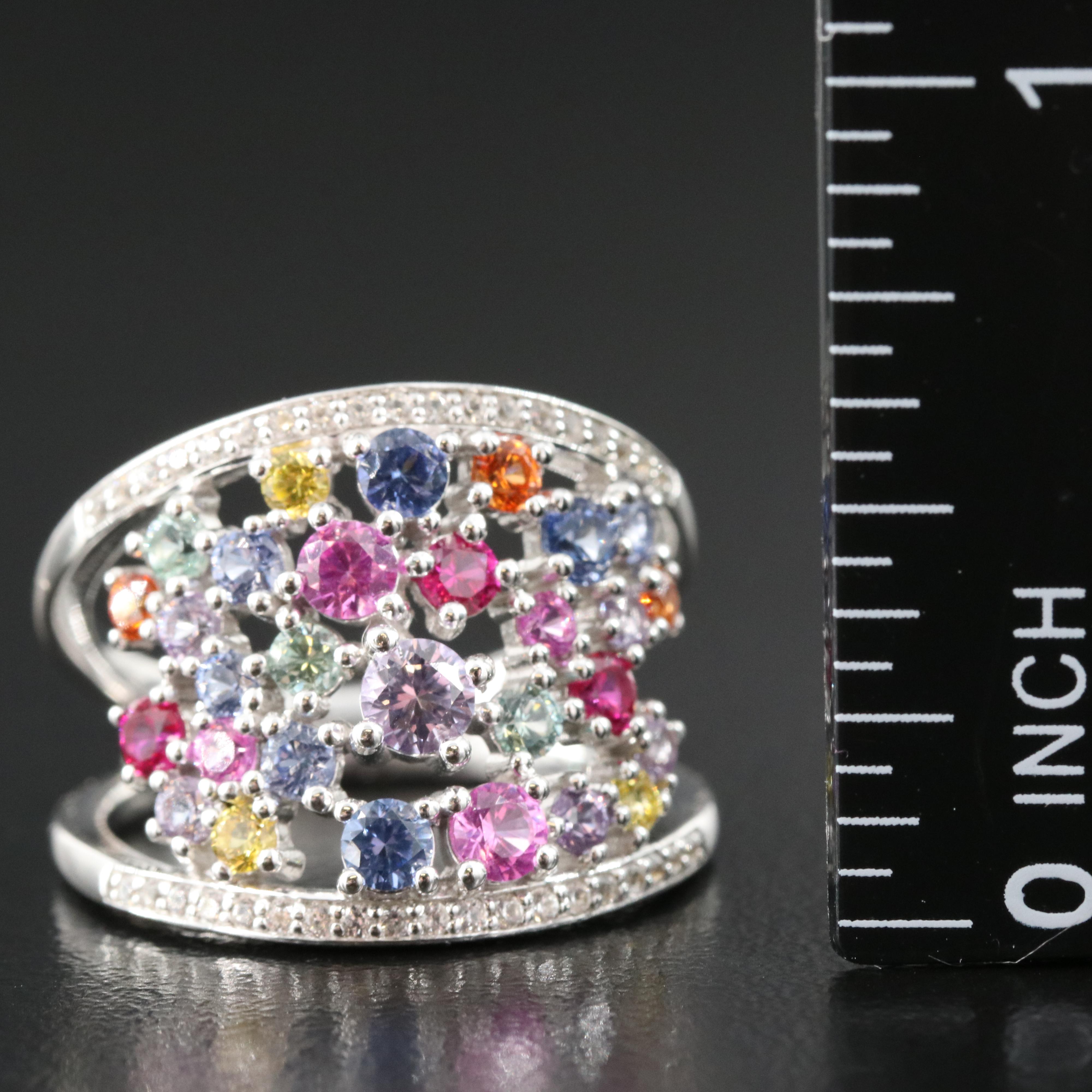 Sterling Tapered Ring Including Sapphire, Ruby and Sapphire