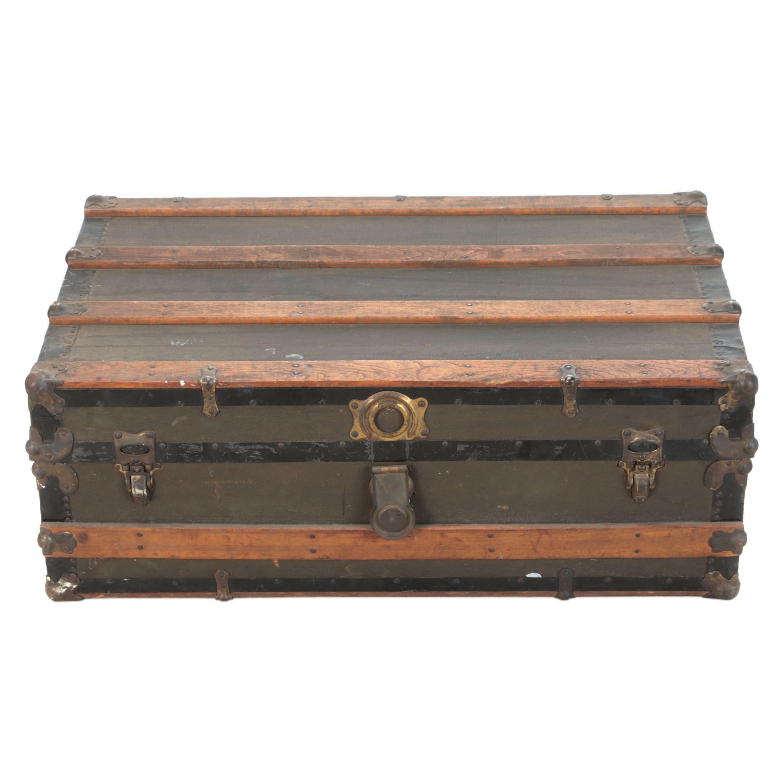 Late Victorian Metal-Mounted Flat-Top Steamer Trunk, Late 19th/ Early 20th C.