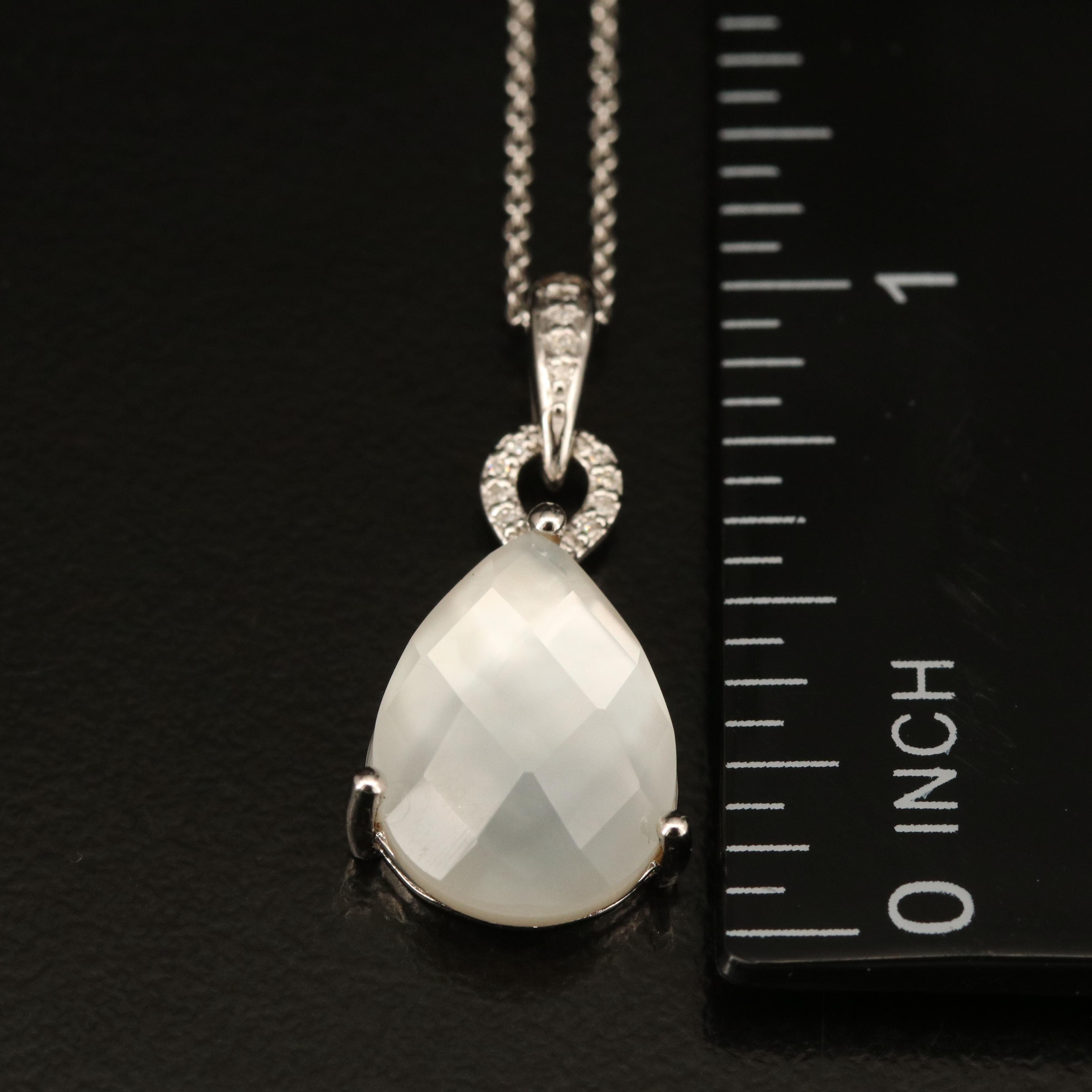 Sterling Diamond, Quartz and Mother-of-Pearl Doublet Pendant Necklace