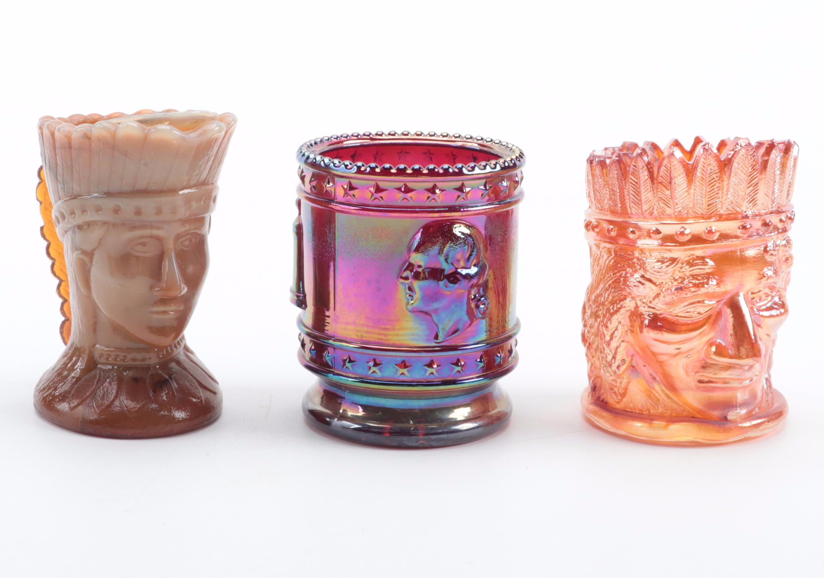 St. Clair Carnival and Other Glass Toothpick Holders and Commemorative Plates