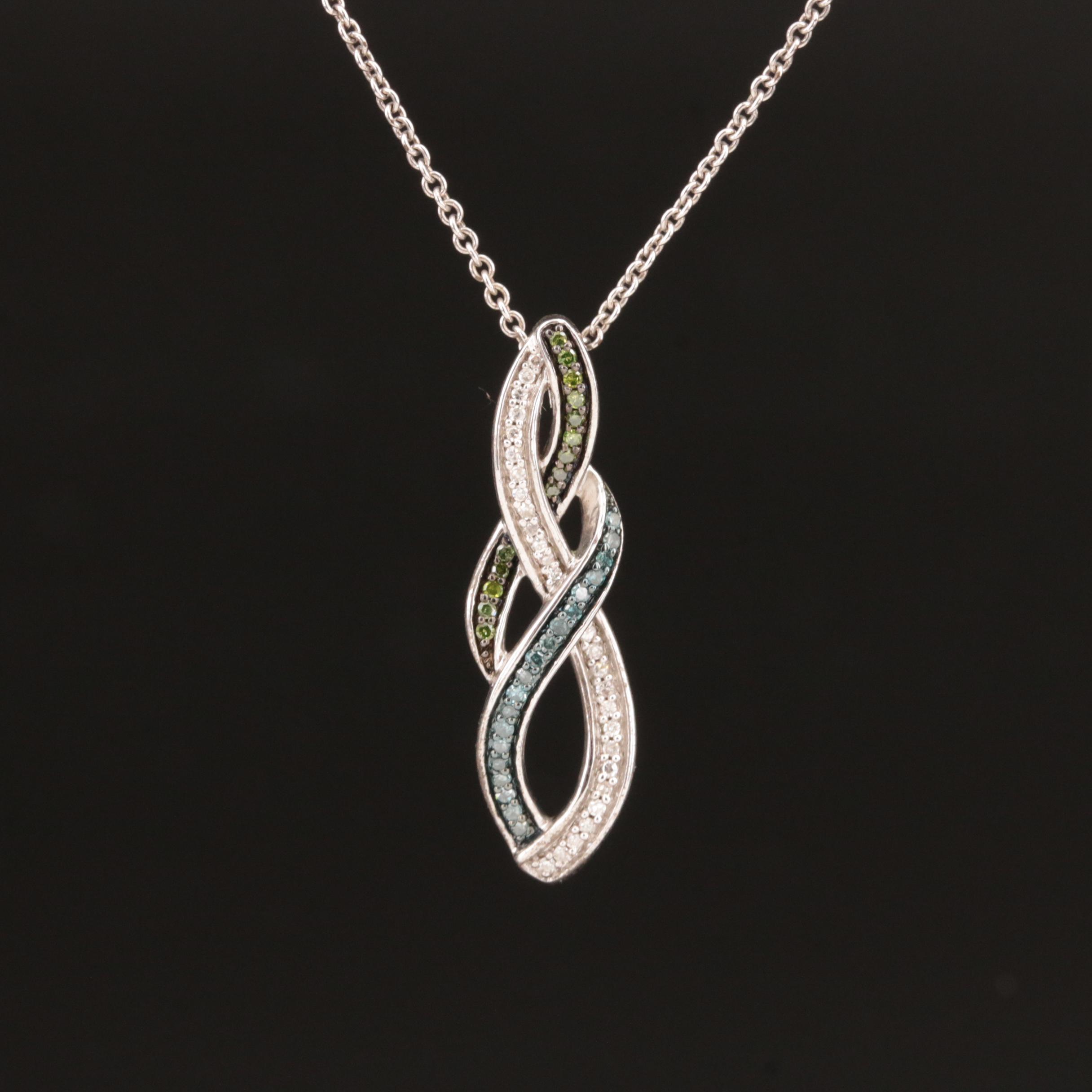 Sterling Diamond Twist Pendant Necklace