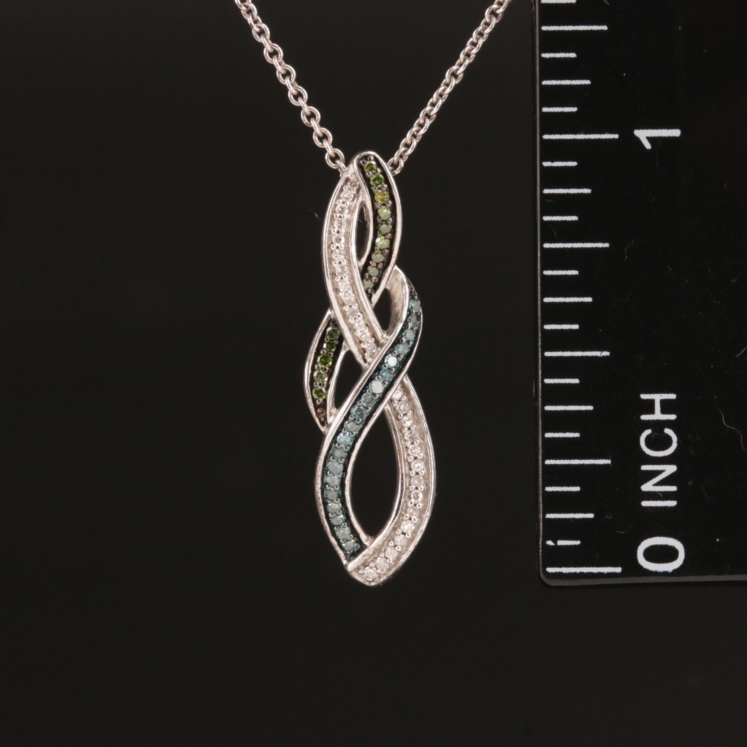 Sterling Diamond Twist Pendant Necklace