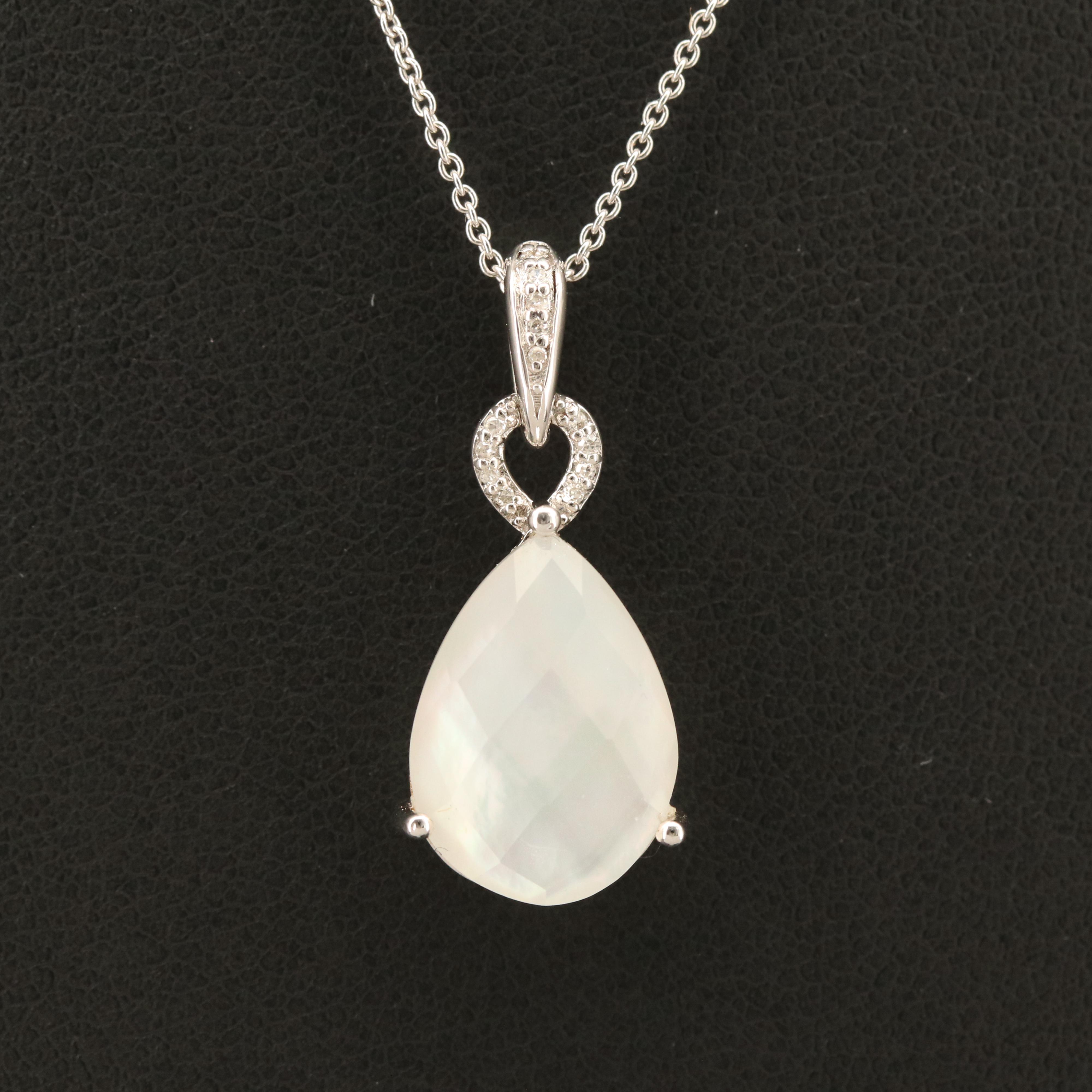 Sterling Diamond, Quartz and Mother-of-Pearl Doublet Pendant Necklace