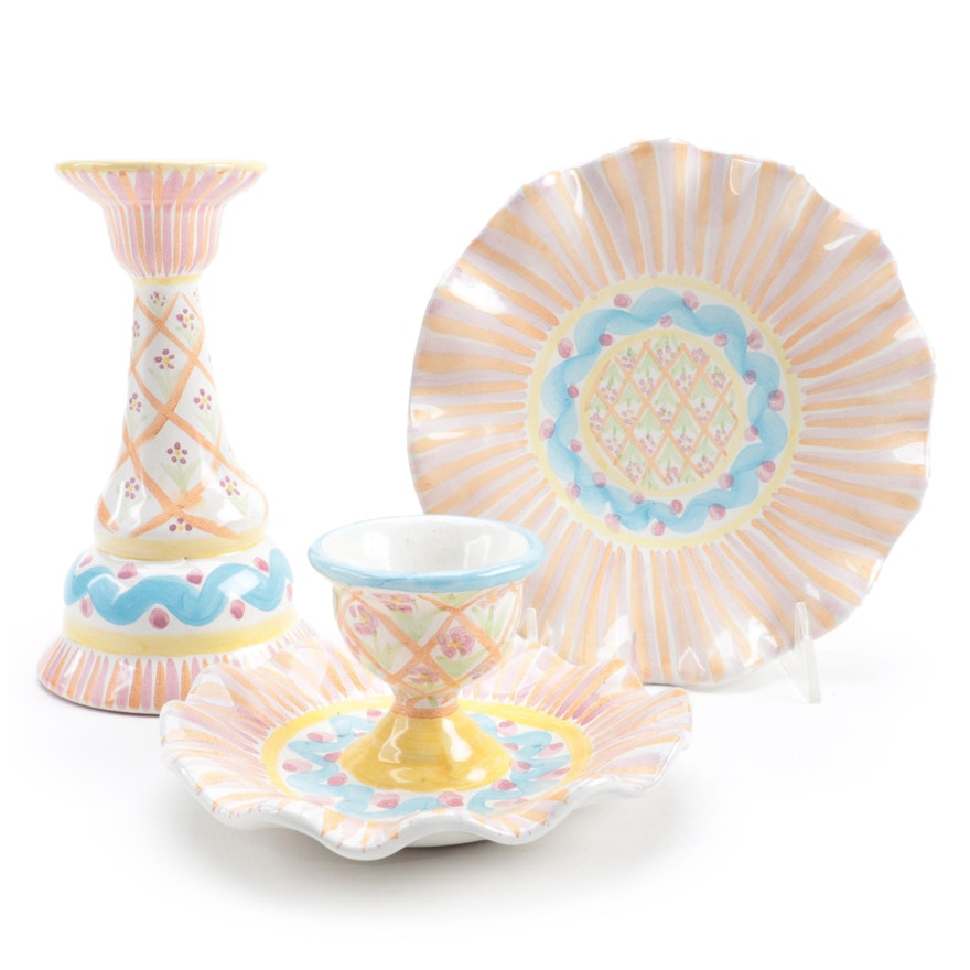 MacKenzie-Childs "Summer Frock" Earthenware Candlestick and Tableware