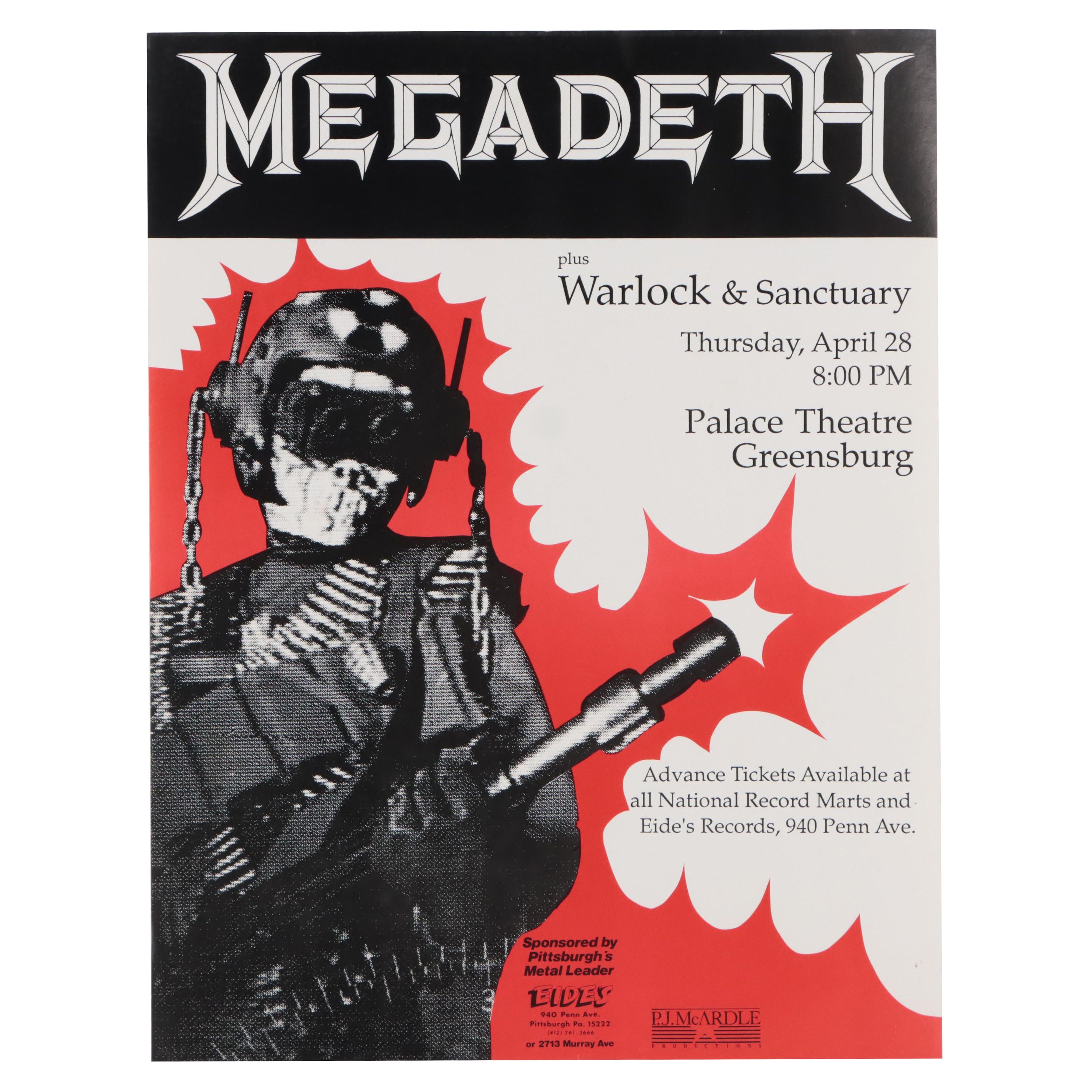 1988 Megadeth Pittsburgh Concert Poster