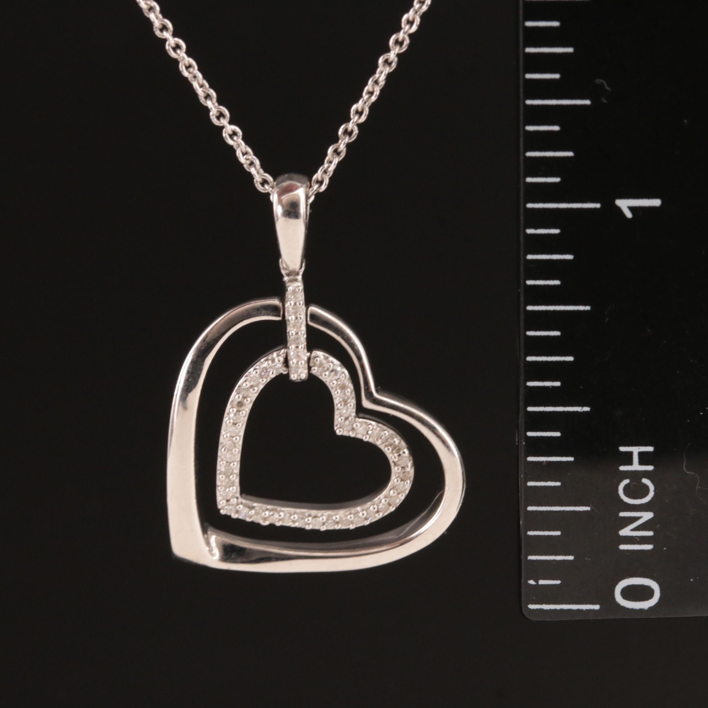 Sterling Diamond Double Heart Pendant Necklace