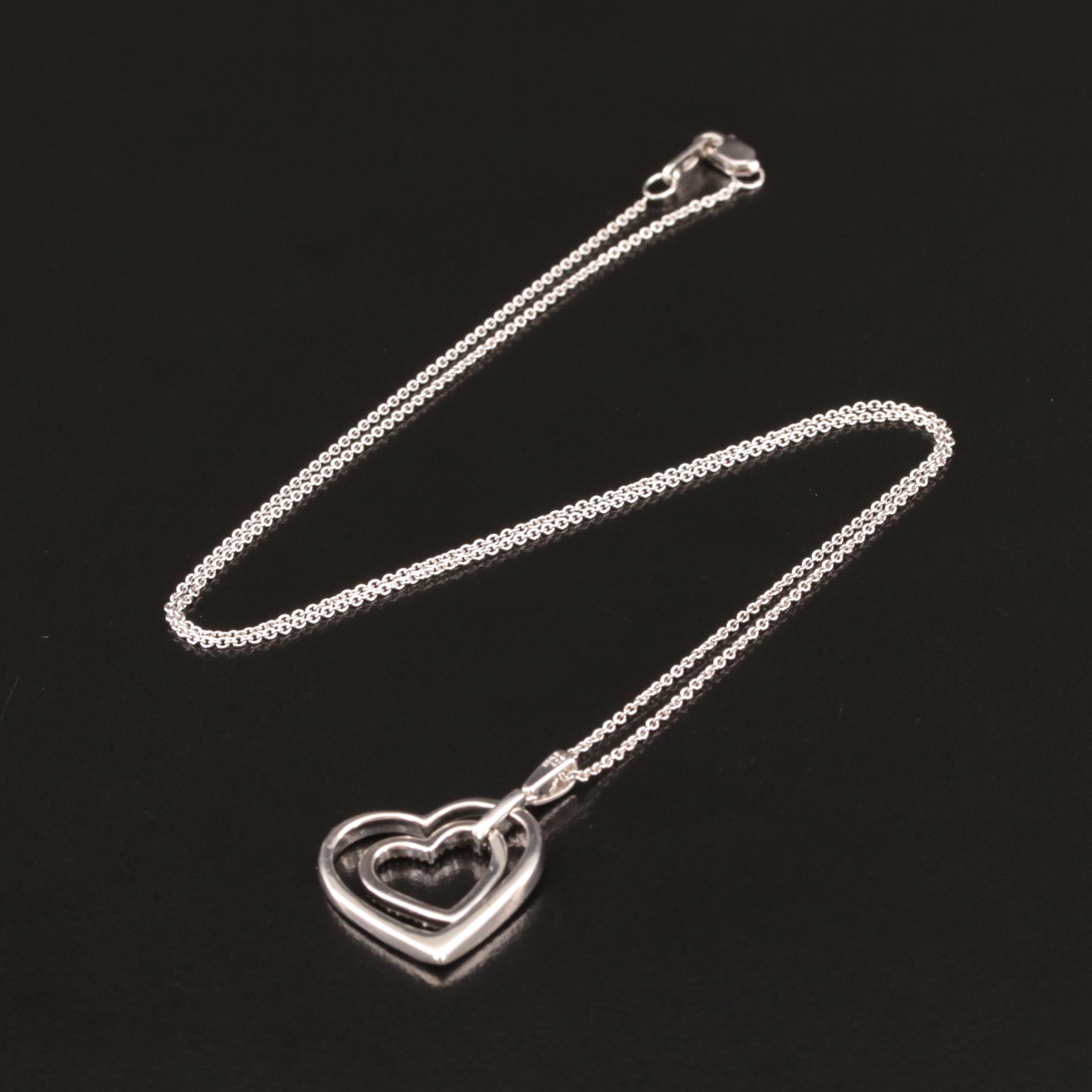 Sterling Diamond Double Heart Pendant Necklace