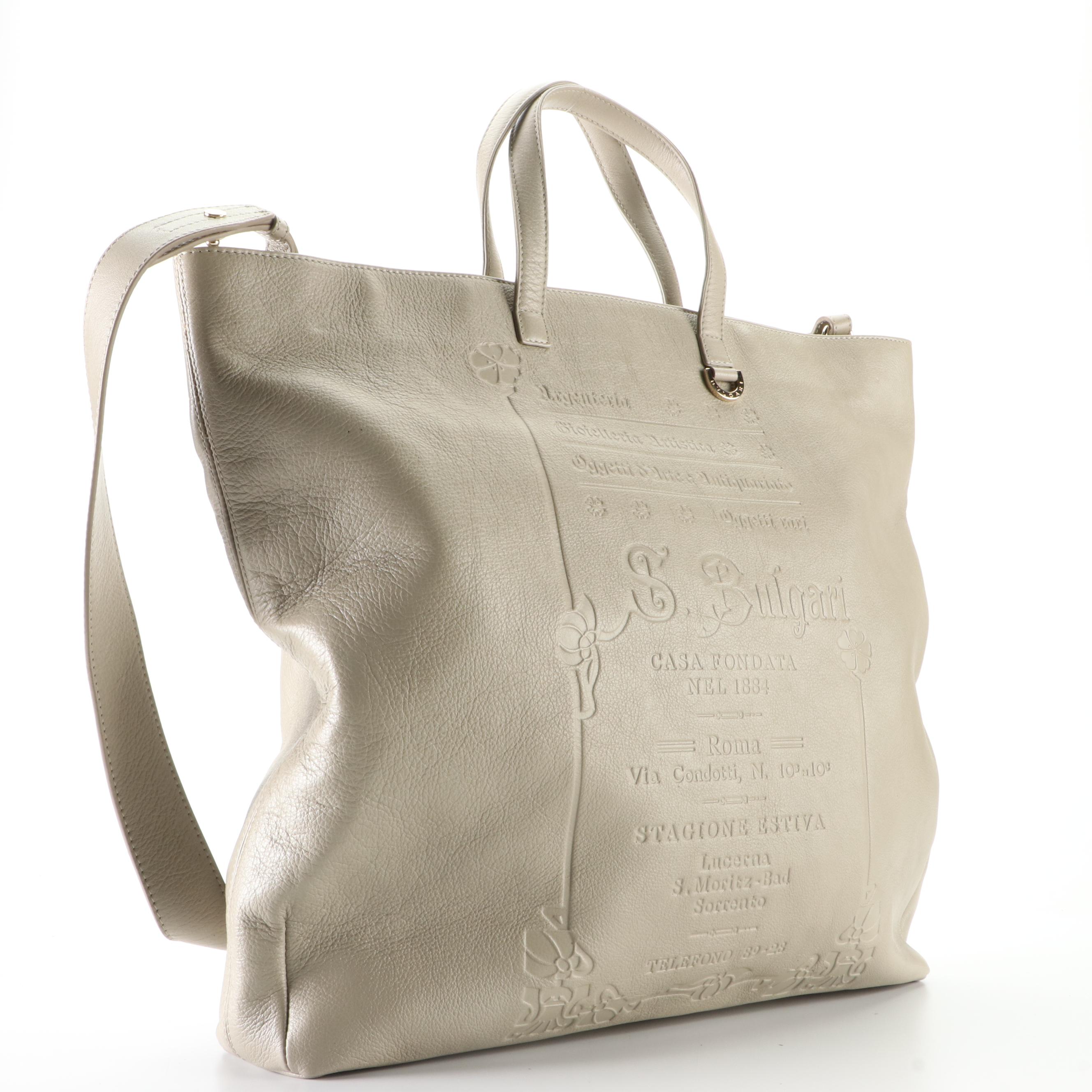 Bvlgari Slim Sotirios Tote Bag in Grey Buffalo Leather with Shoulder Strap