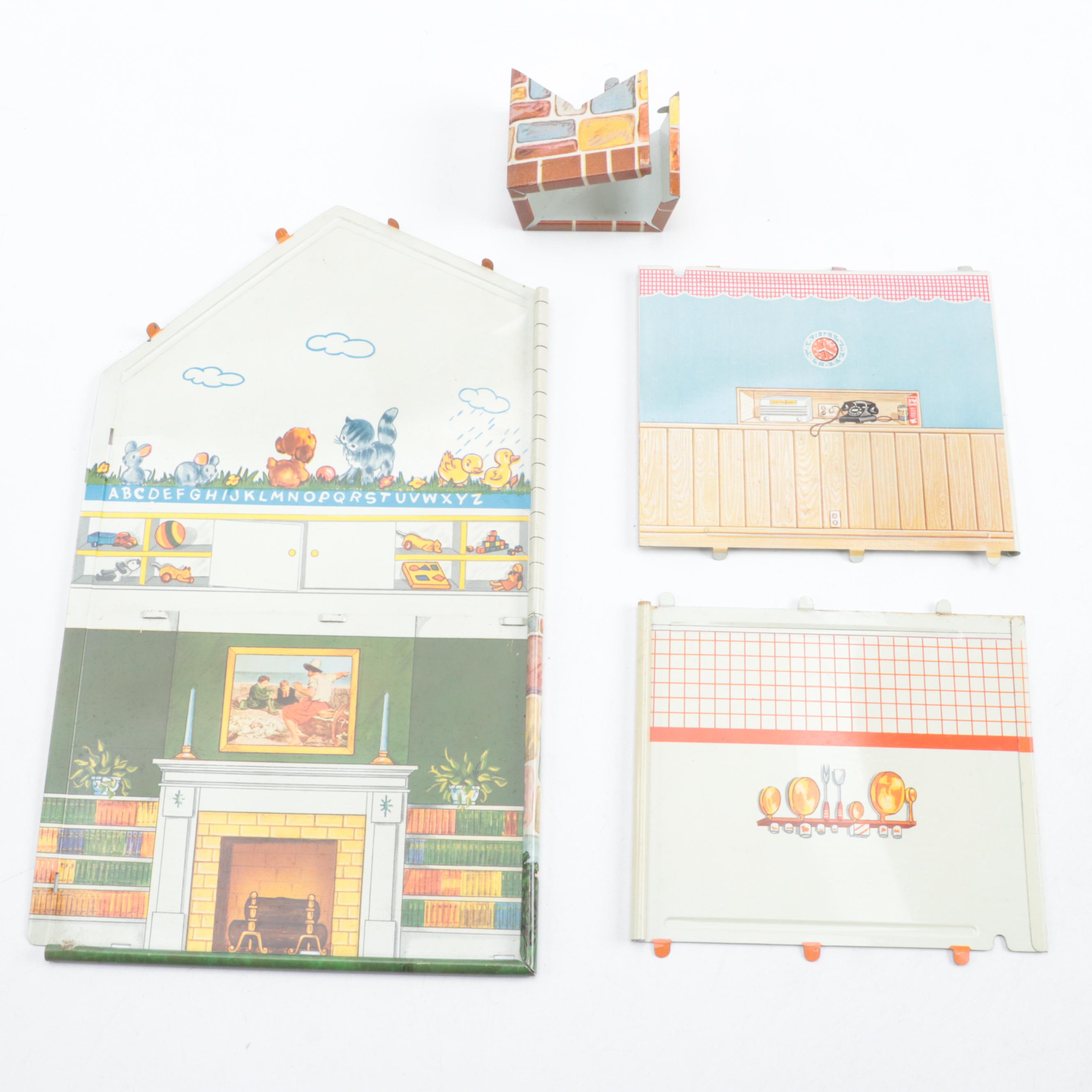 Louis Marx & Co. Metal Suburban Colonial Doll House Set, Mid-20th Century