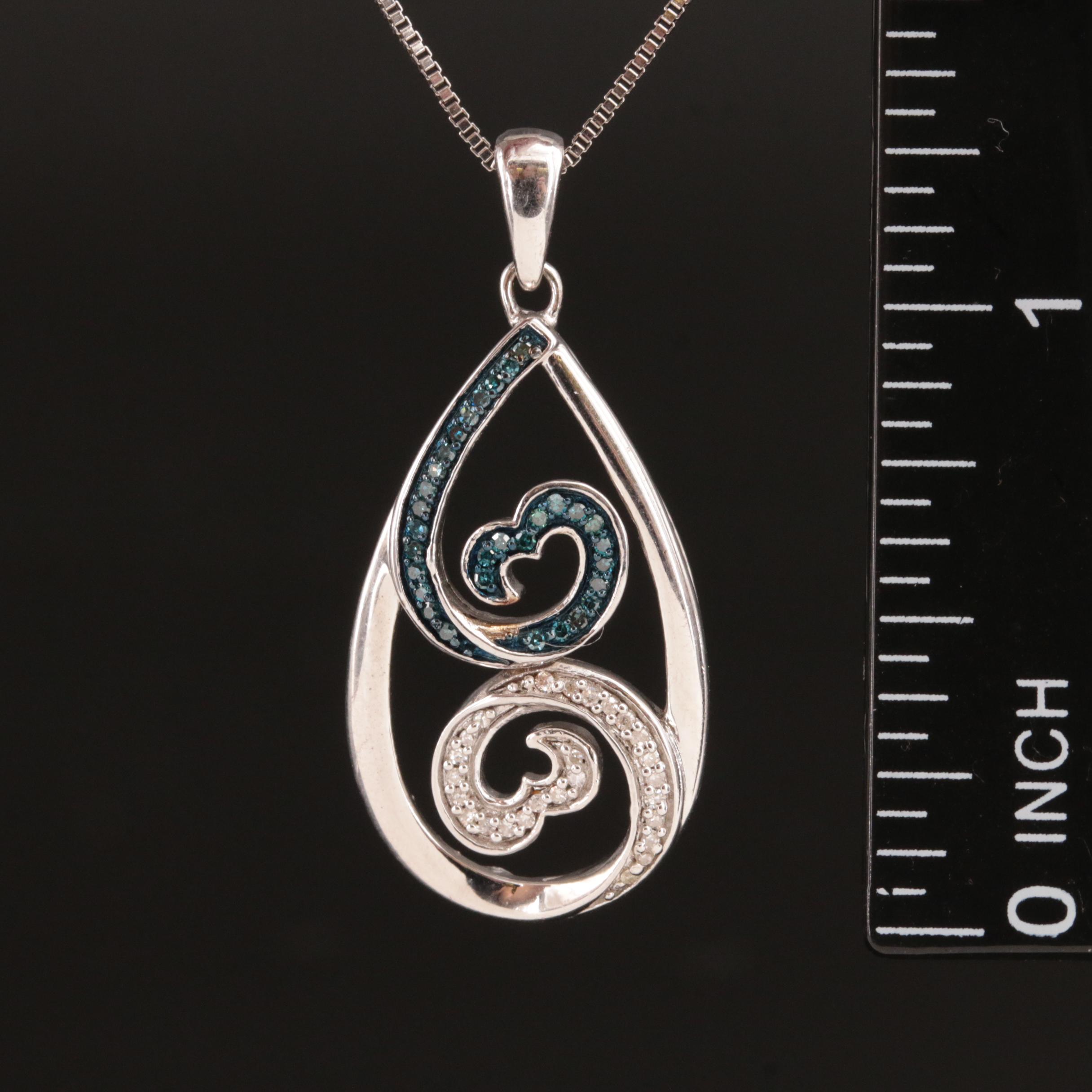Sterling Diamond Double Heart Pendant Necklace