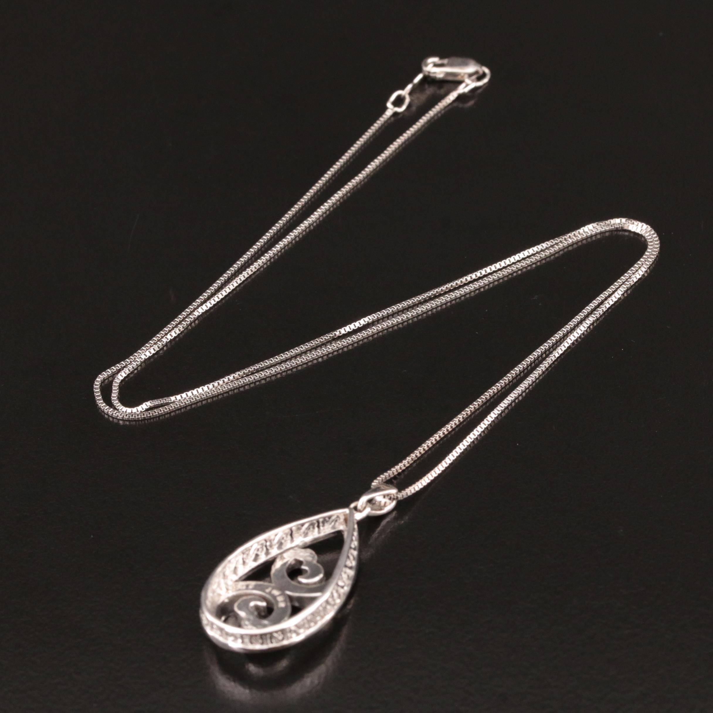 Sterling Diamond Double Heart Pendant Necklace