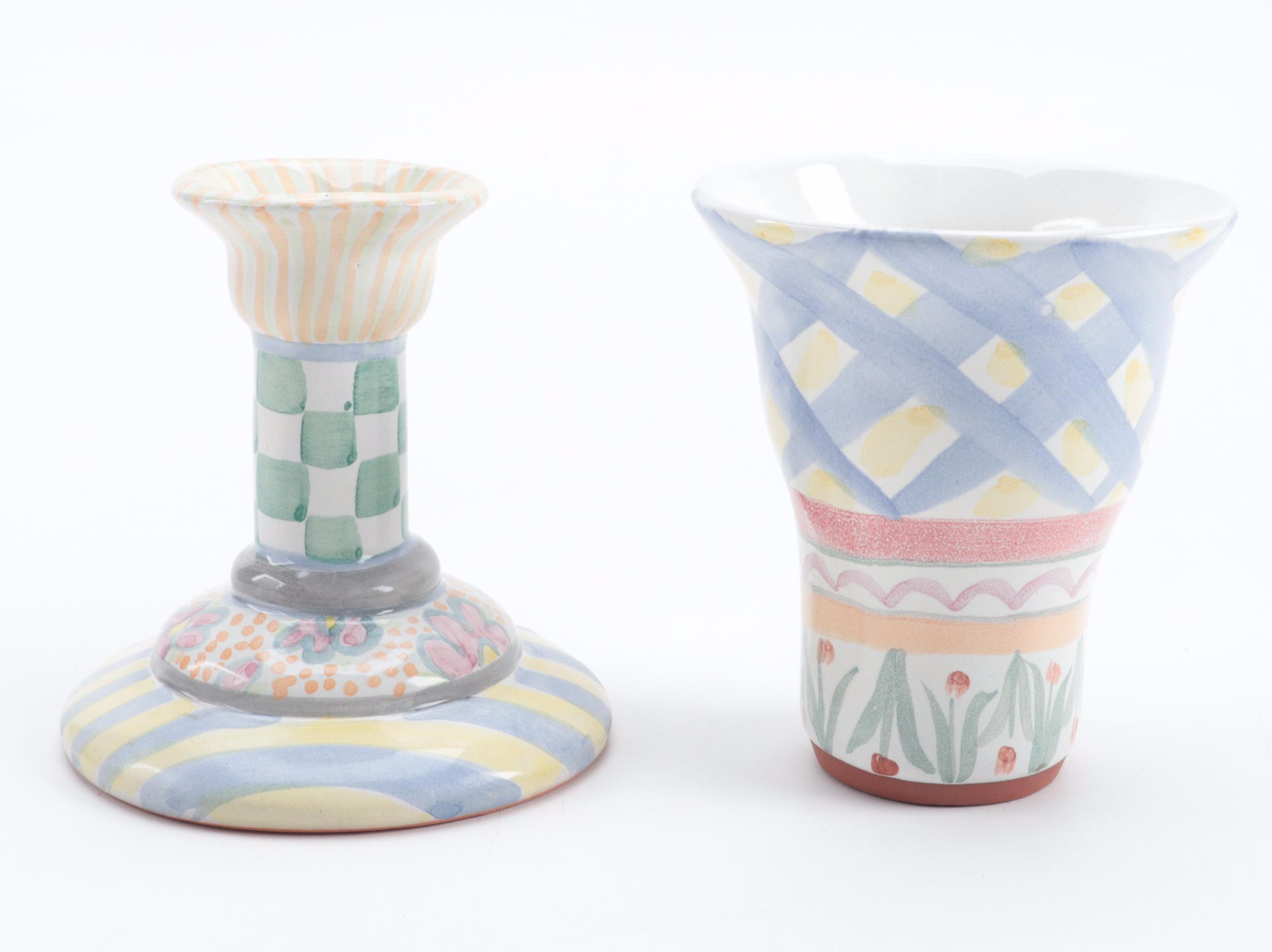 MacKenzie-Childs "Myrtle" Candlestick, "Aalsmeer" Tumbler, and "Molly" Creamer