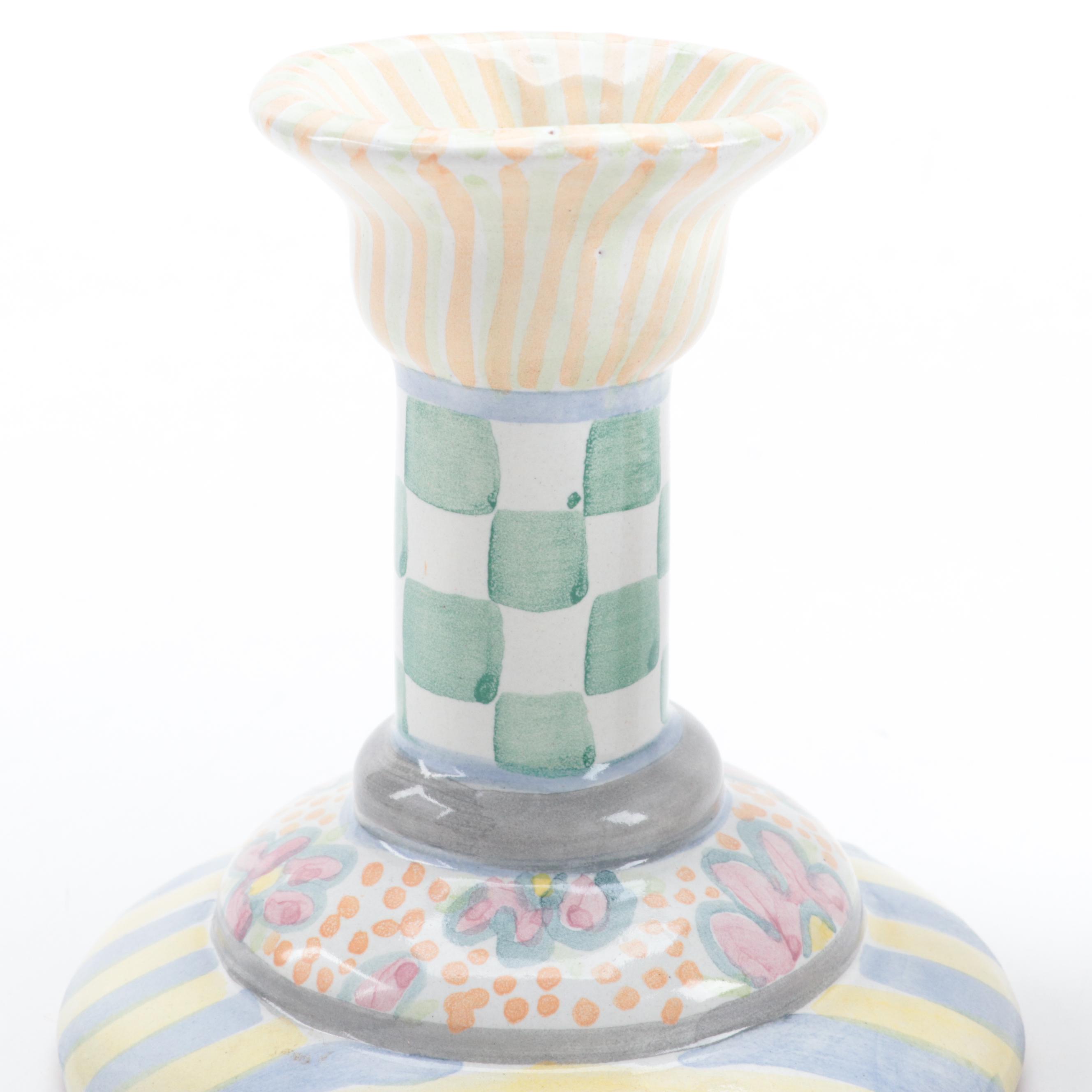 MacKenzie-Childs "Myrtle" Candlestick, "Aalsmeer" Tumbler, and "Molly" Creamer