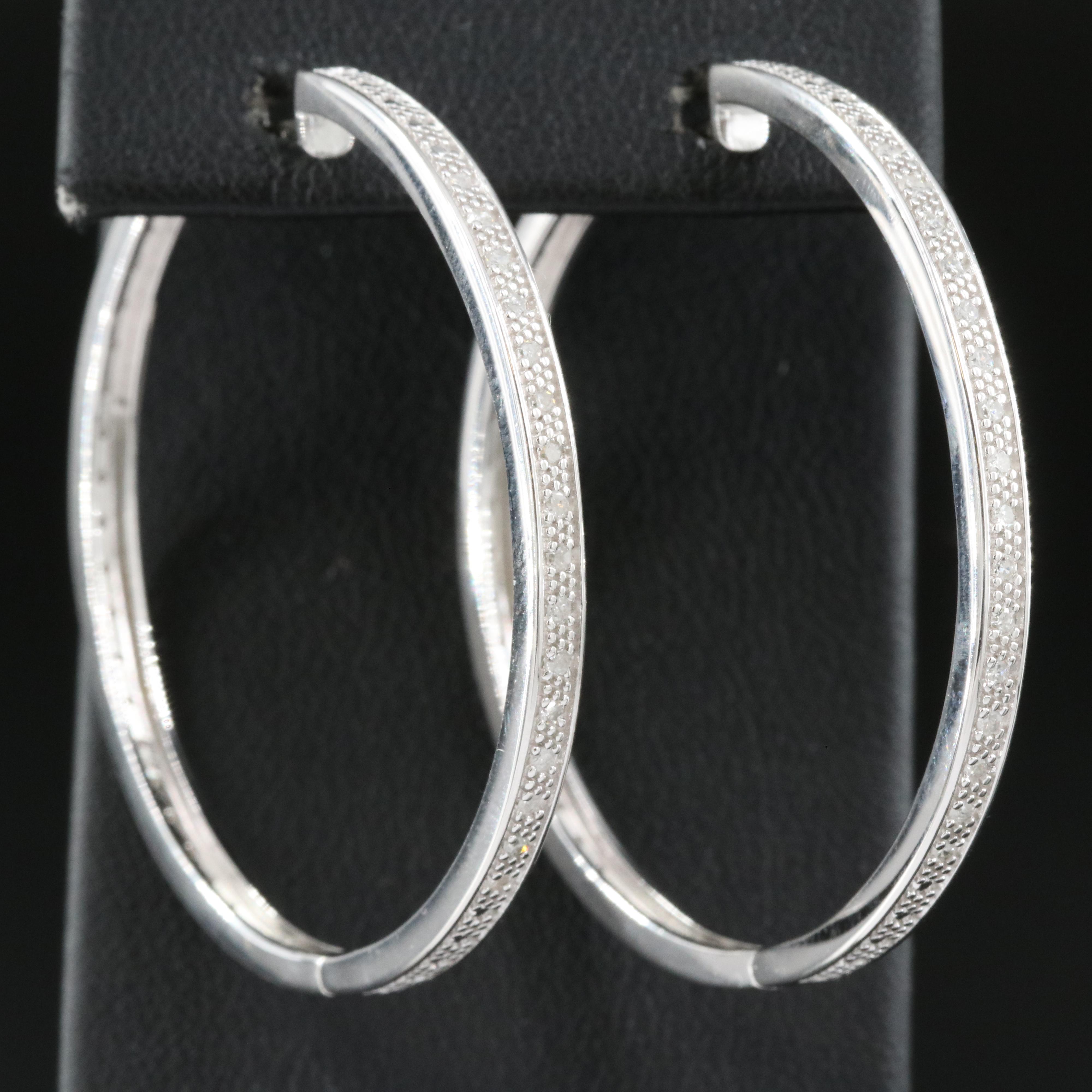 Sterling Diamond Large Hoop Earrings