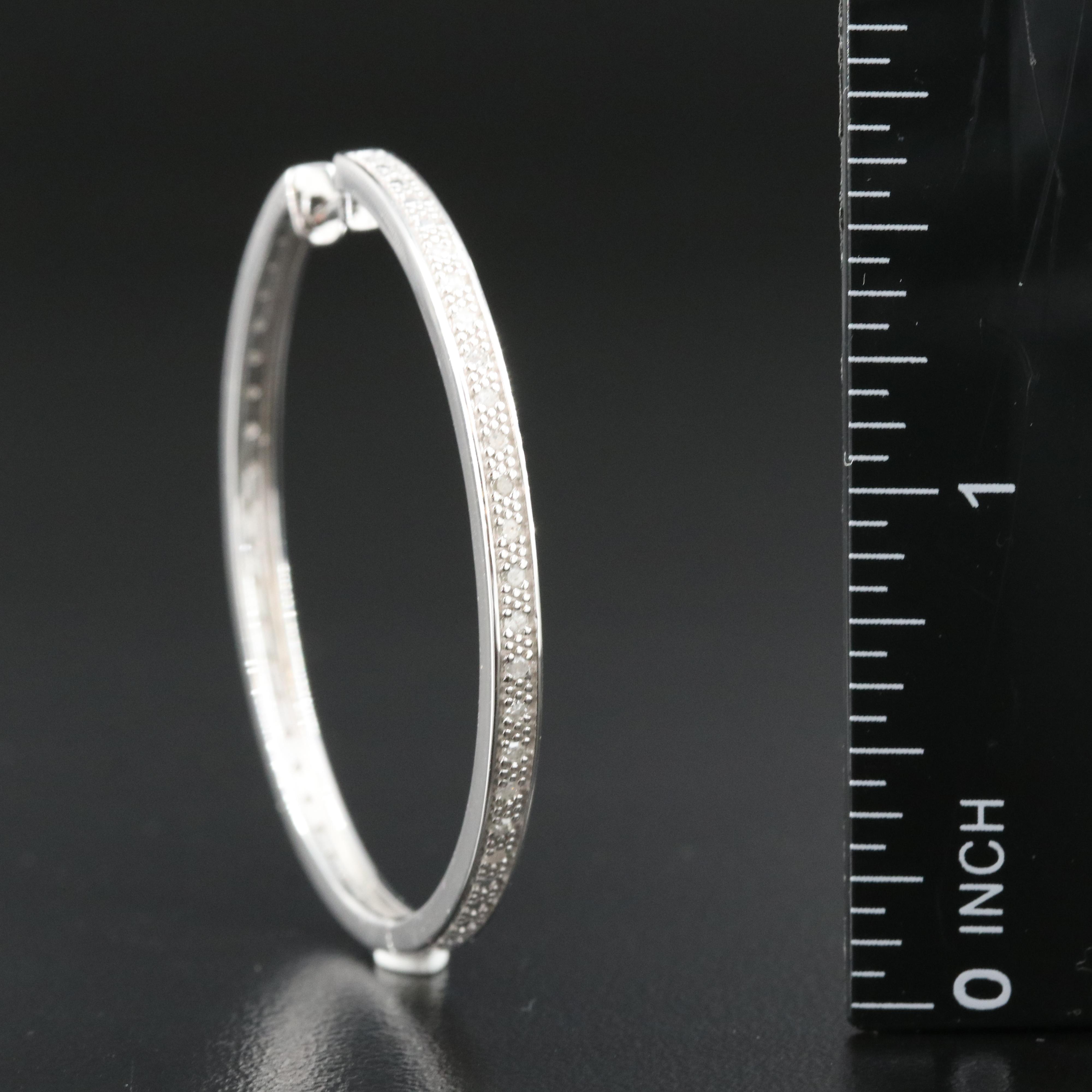 Sterling Diamond Large Hoop Earrings