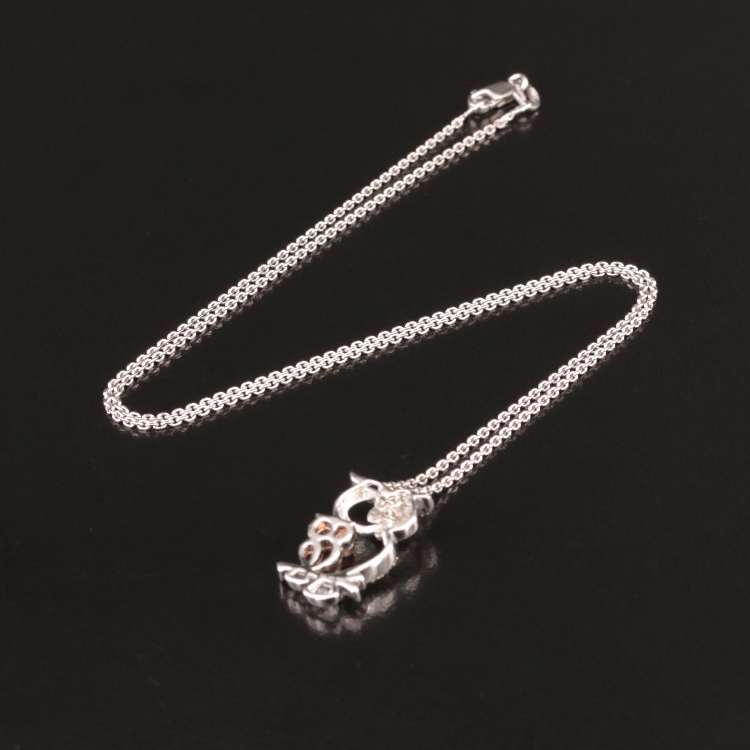 Sterling Diamond Owl Pendant Necklace with 10K Rose Gold Owl Accent
