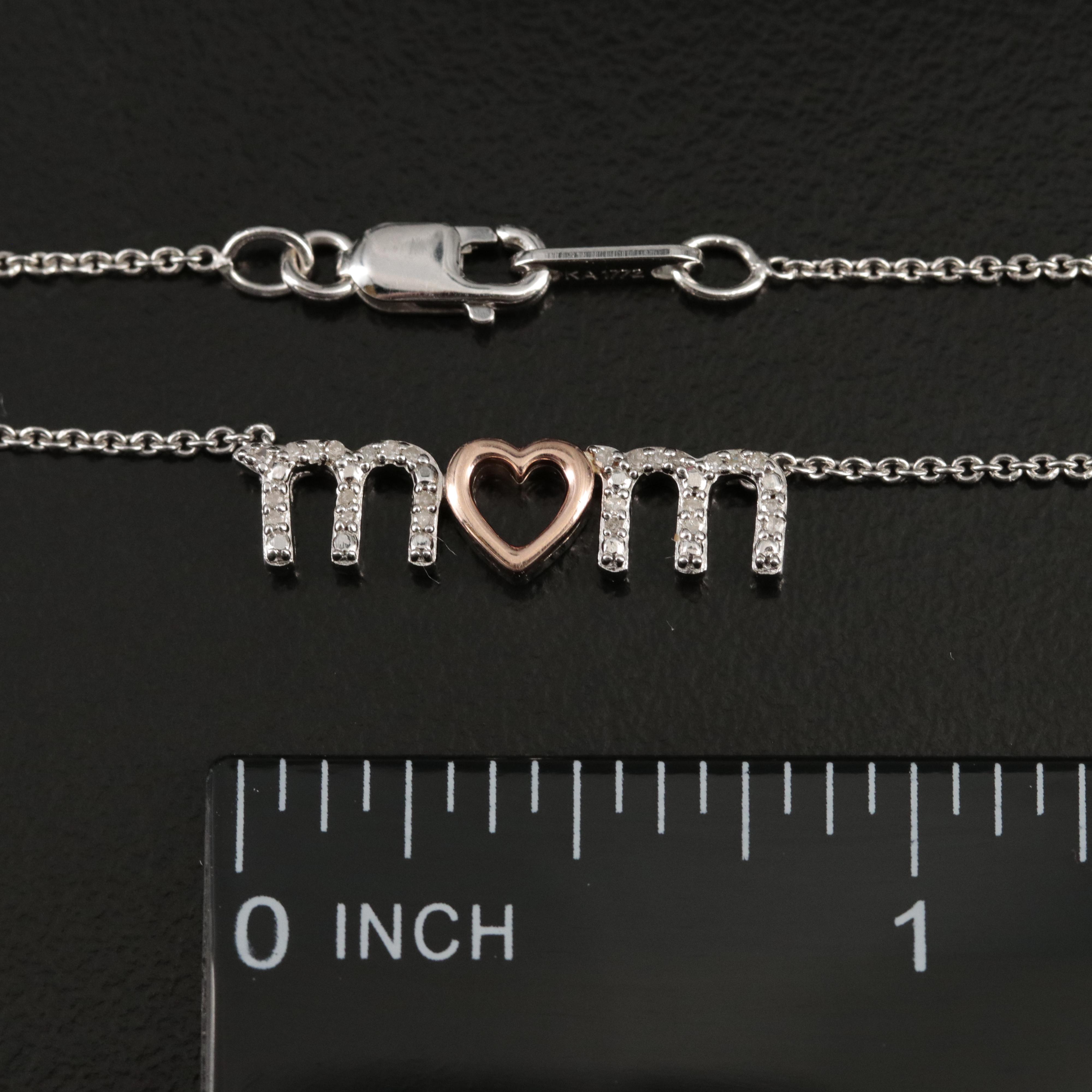 Sterling Diamond Mom with Heart Necklace with 10K Rose Gold Accent
