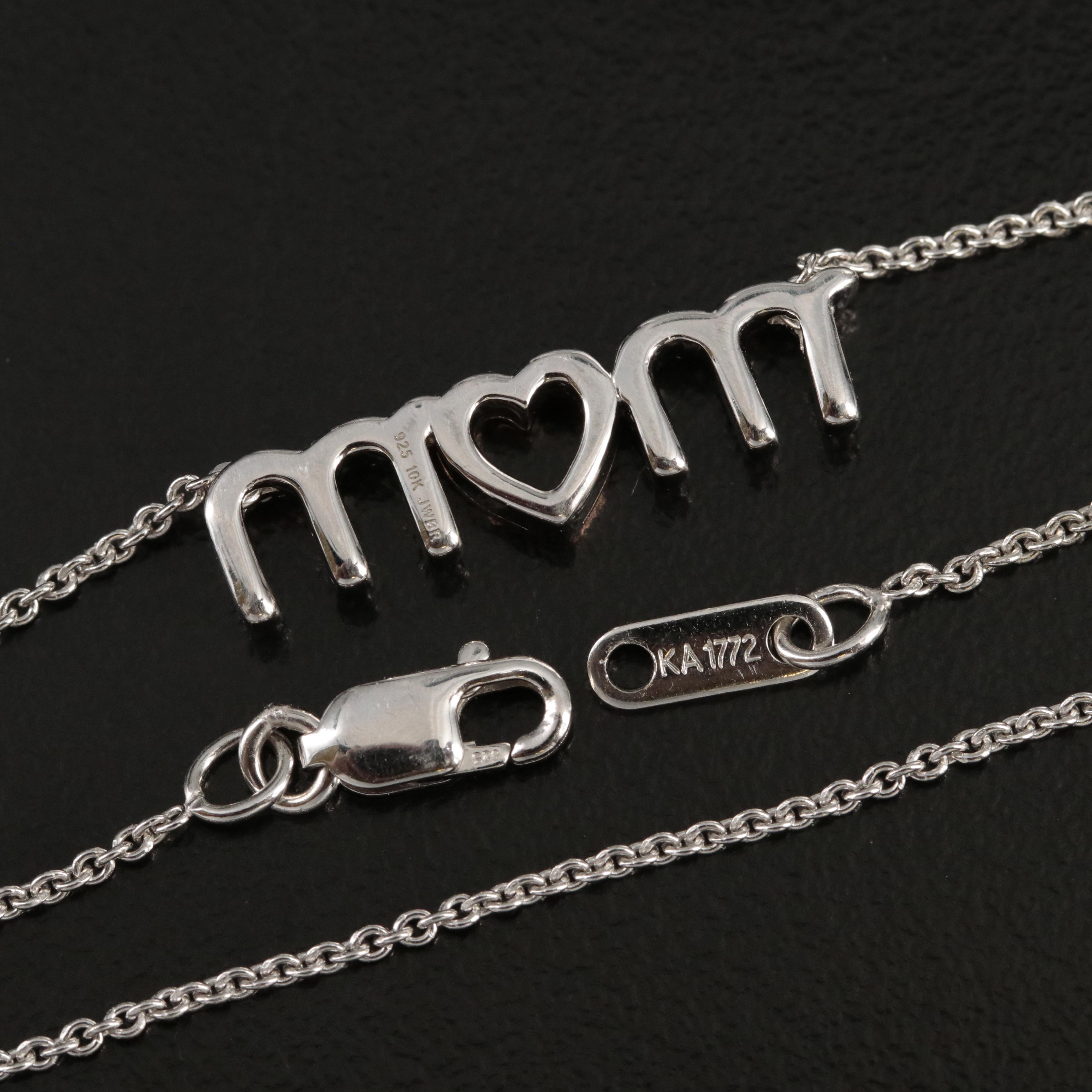 Sterling Diamond Mom with Heart Necklace with 10K Rose Gold Accent