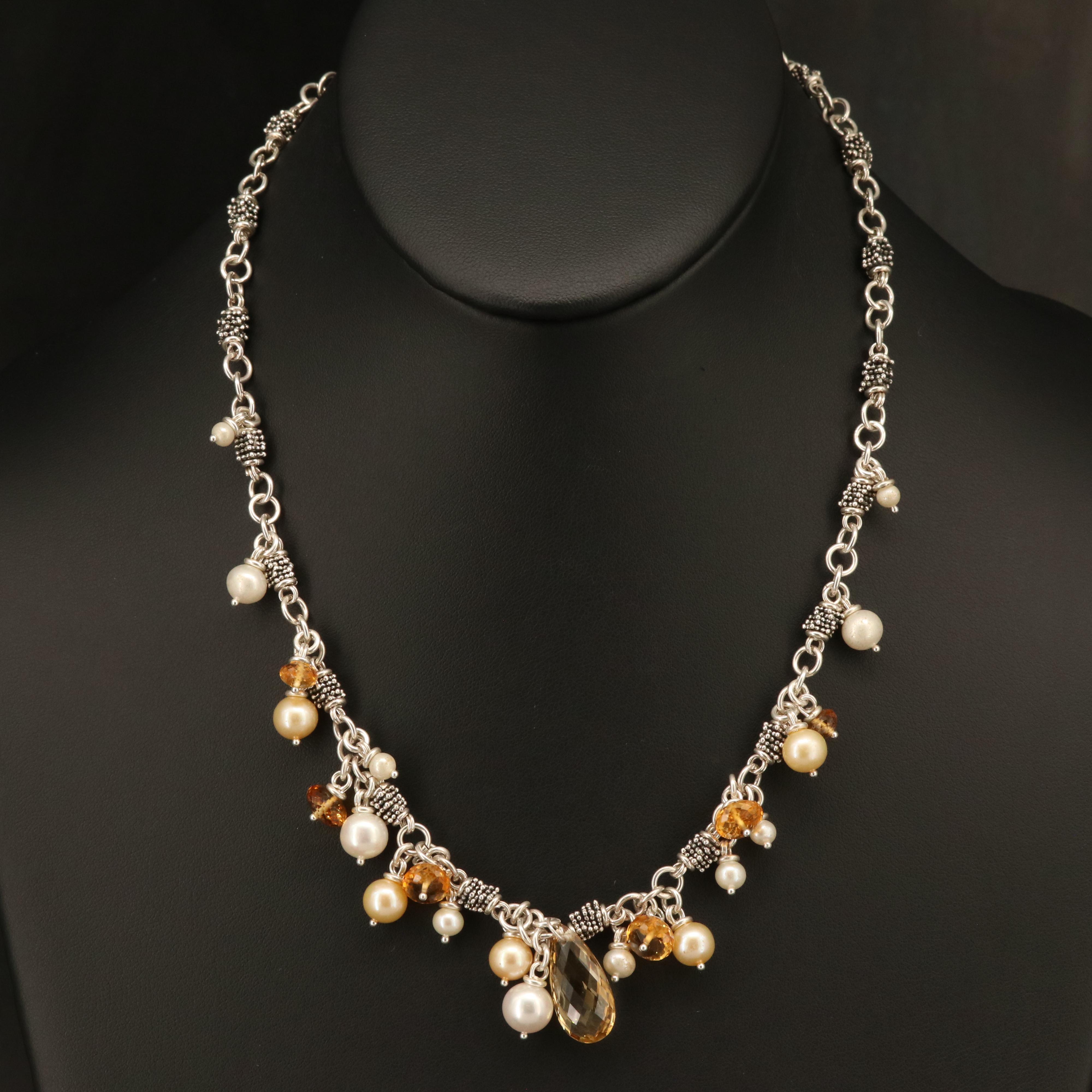 Michael Dawkins Sterling Citrine and Pearl Necklace