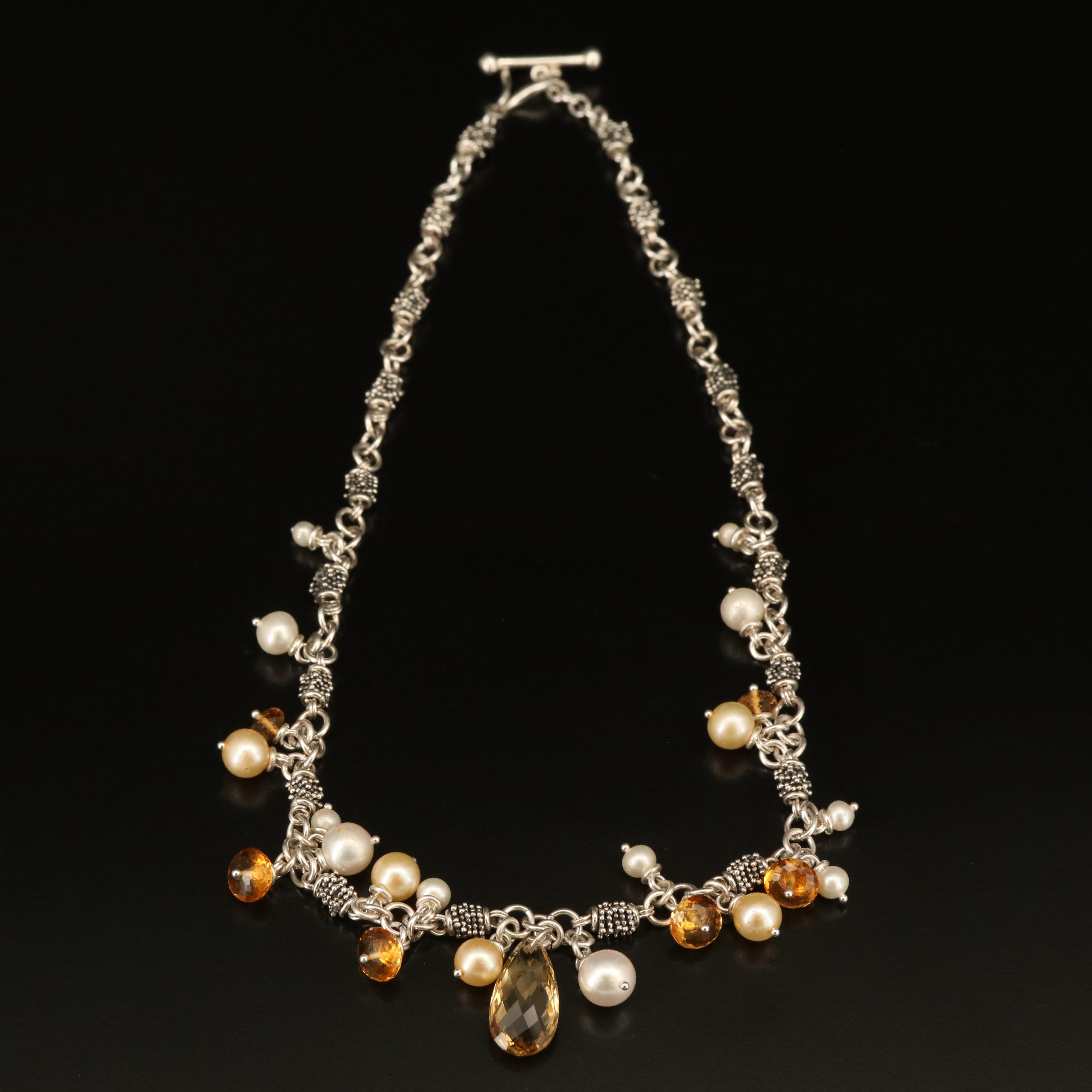 Michael Dawkins Sterling Citrine and Pearl Necklace