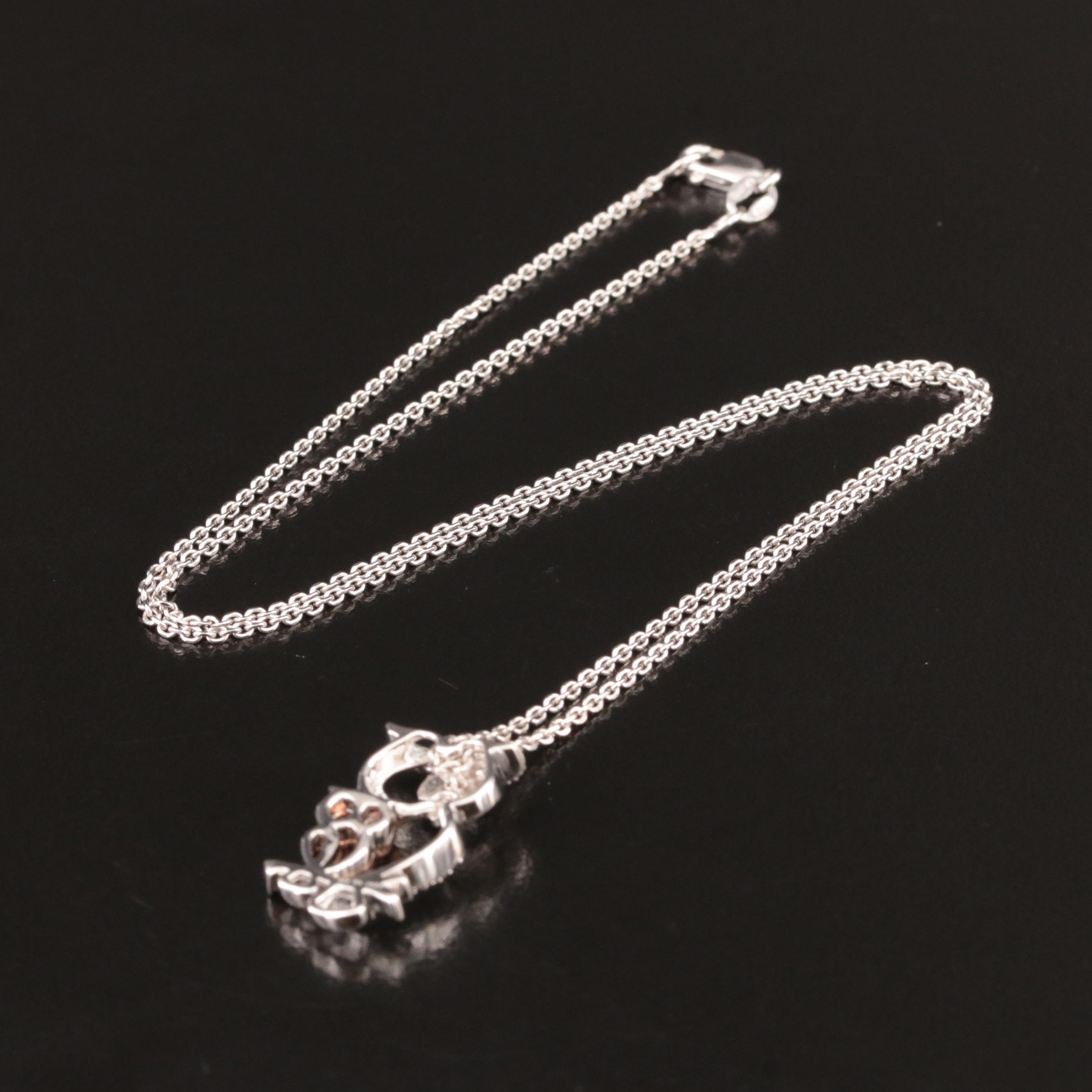 Sterling Diamond Owl Pendant Necklace with 10K Rose Gold Accent