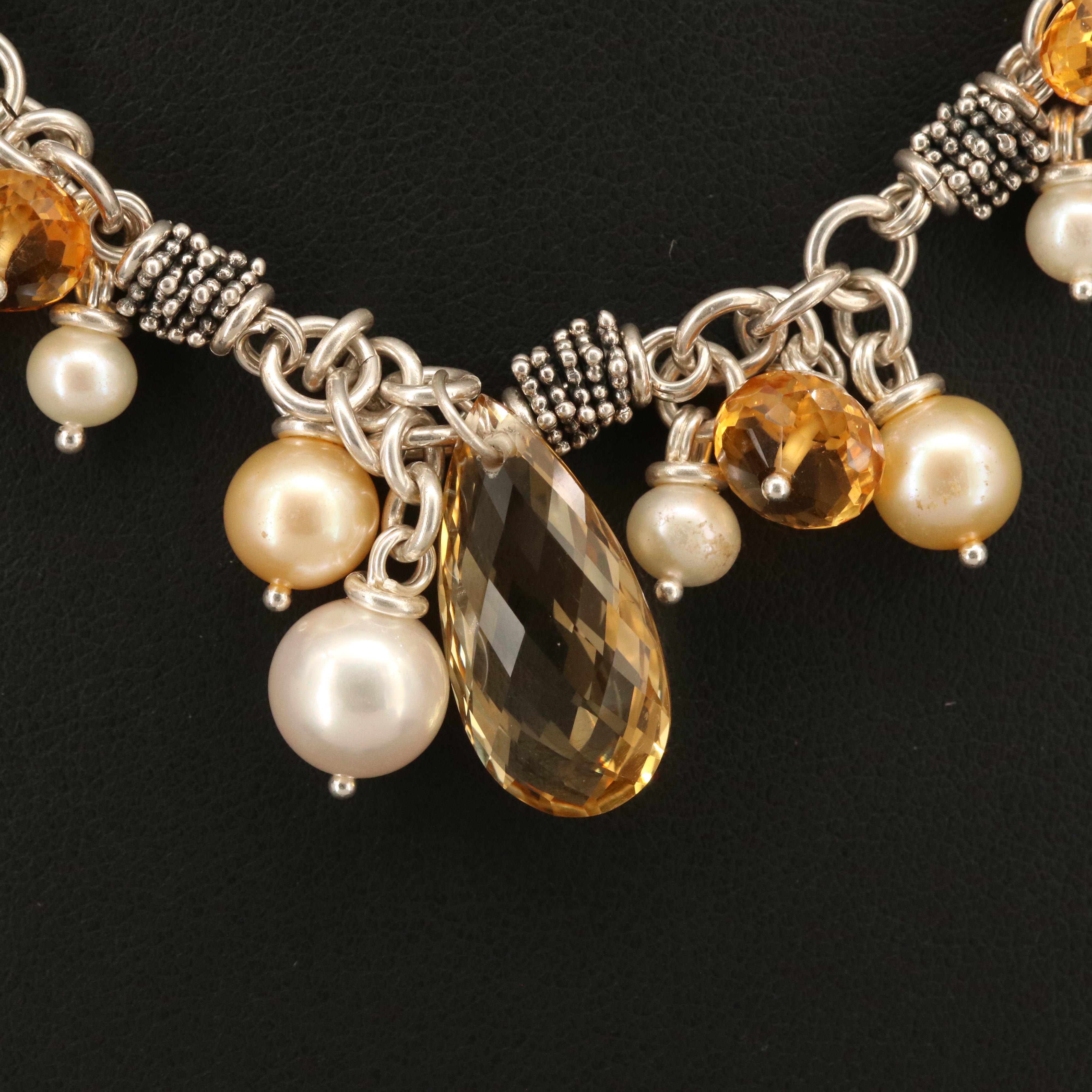 Michael Dawkins Sterling Citrine and Pearl Necklace