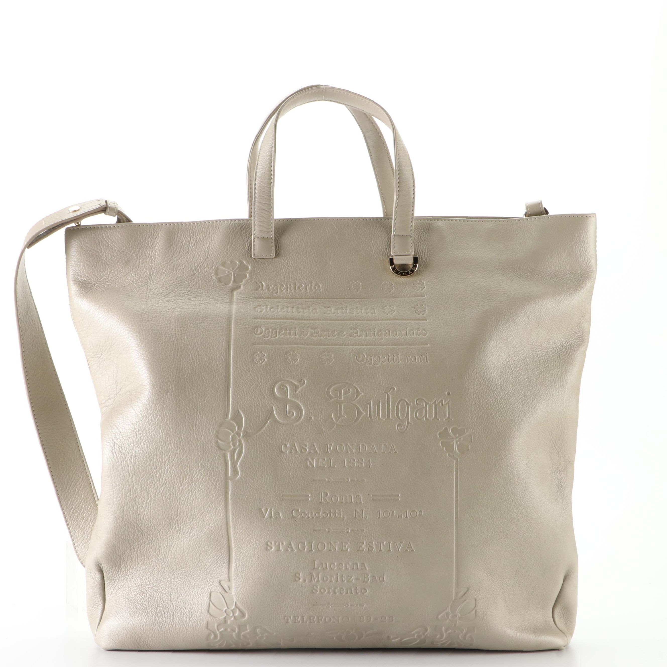 Bvlgari Slim Sotirios Tote Bag in Grey Buffalo Leather with Shoulder Strap
