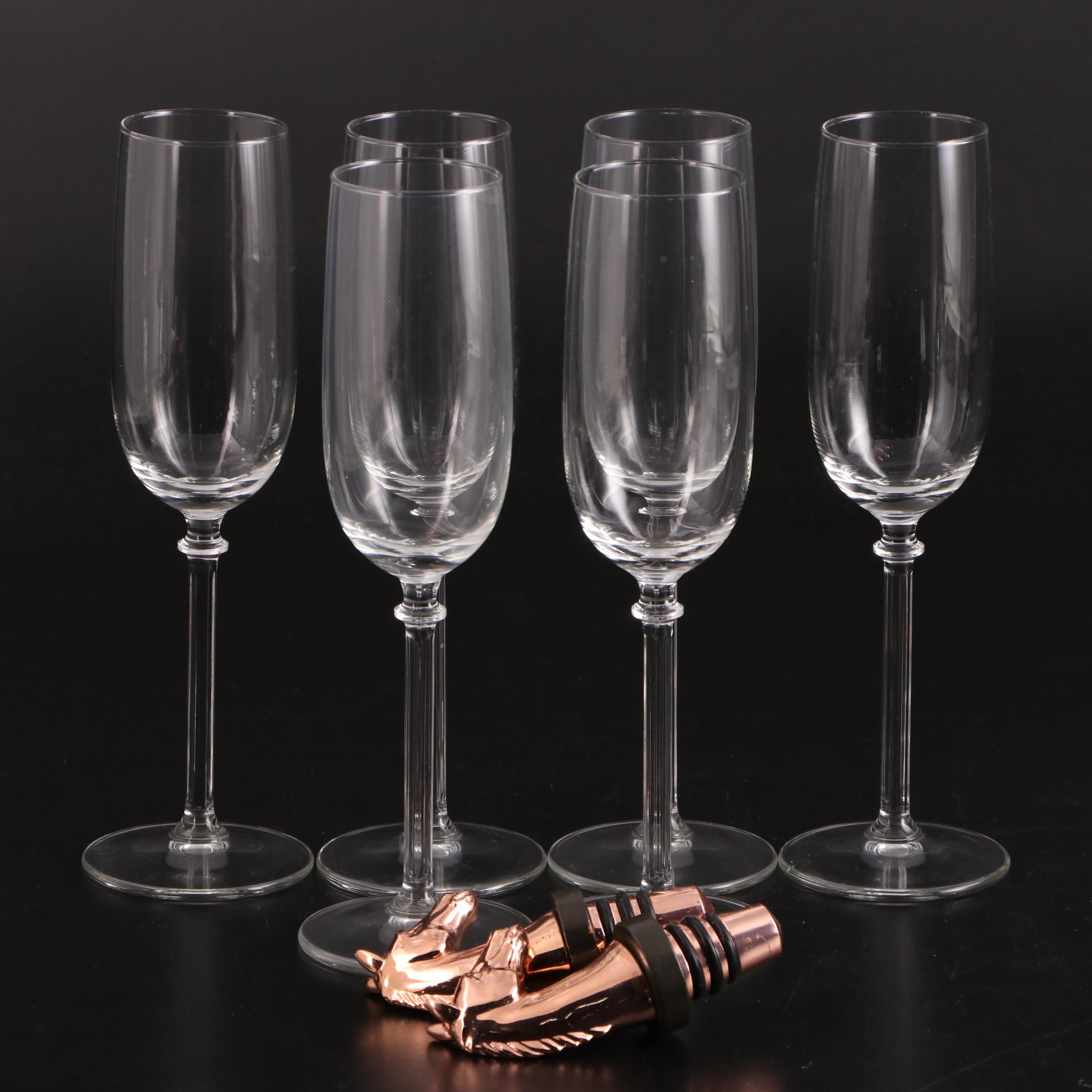 Woodford Reserve Horse Head Bottle Stoppers with Other Glass Champagne Flutes