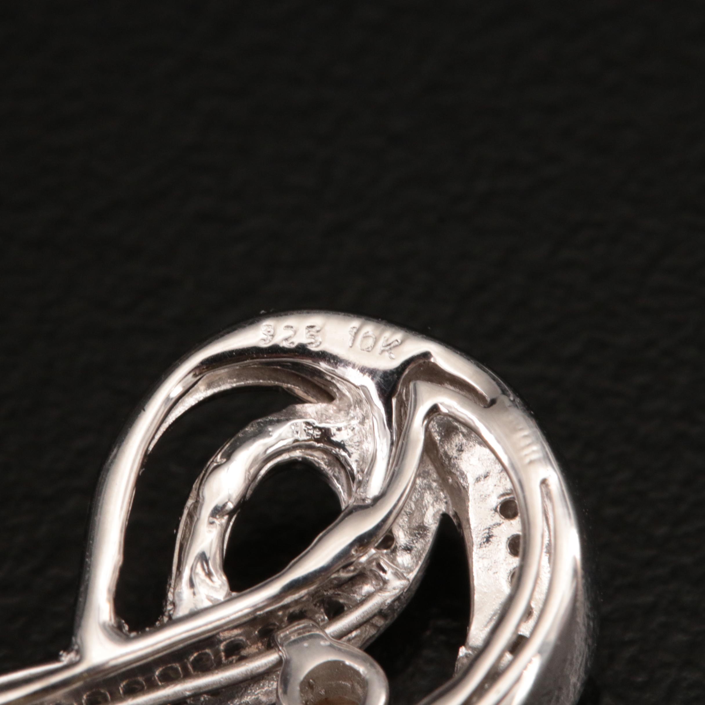 Sterling Sliding Diamond Pendant Necklace with 10K Accent