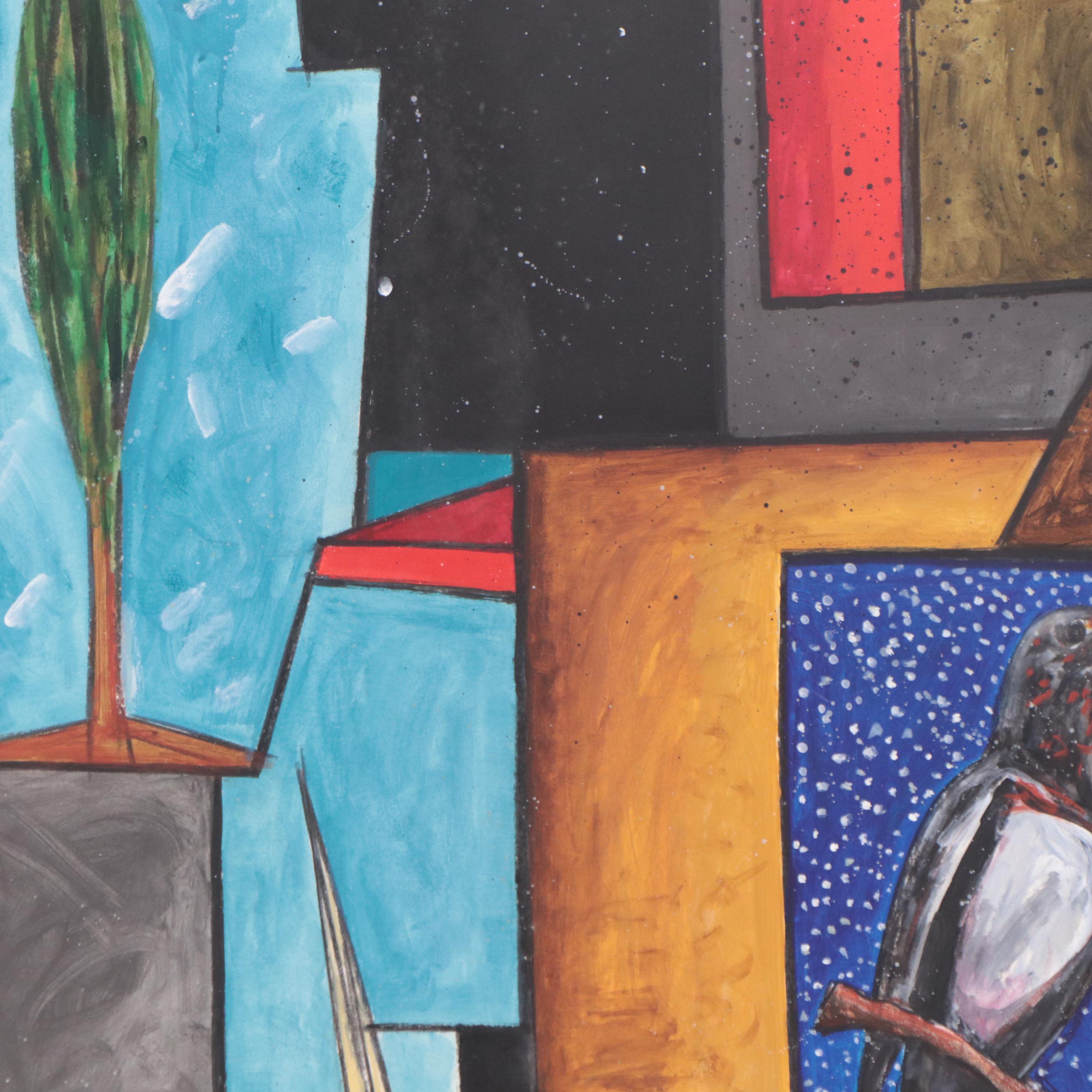 Italo Scanga Abstract Mixed Media Painting, 1988